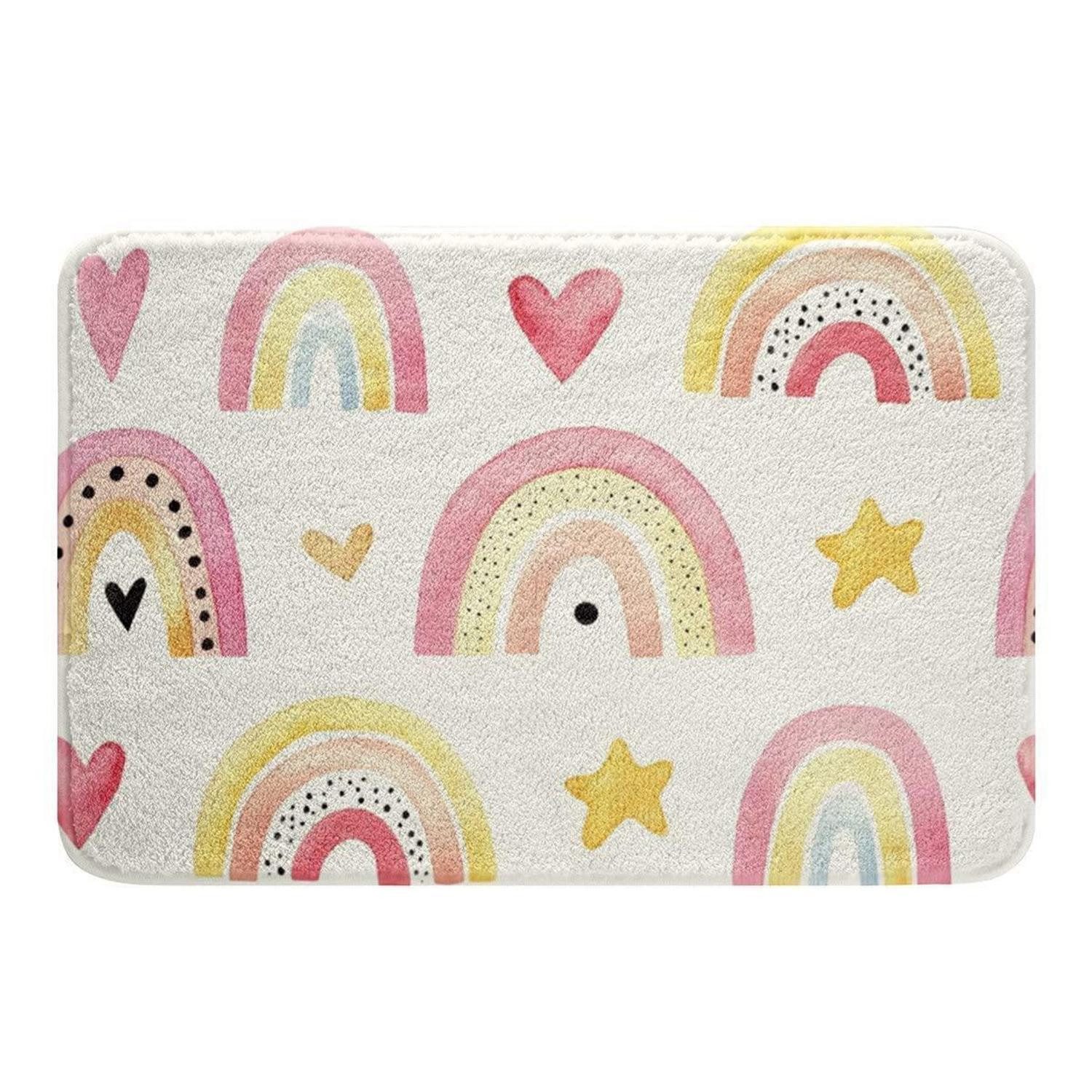 LuxusKollektion Badematte Badteppich Regenbogen 40x60cm Pastell Sterne, Höhe 16 mm, rutschhemmend beschichtet, schnell trocknend, strapazierfähig, rutschfest, Textil, rechteckig