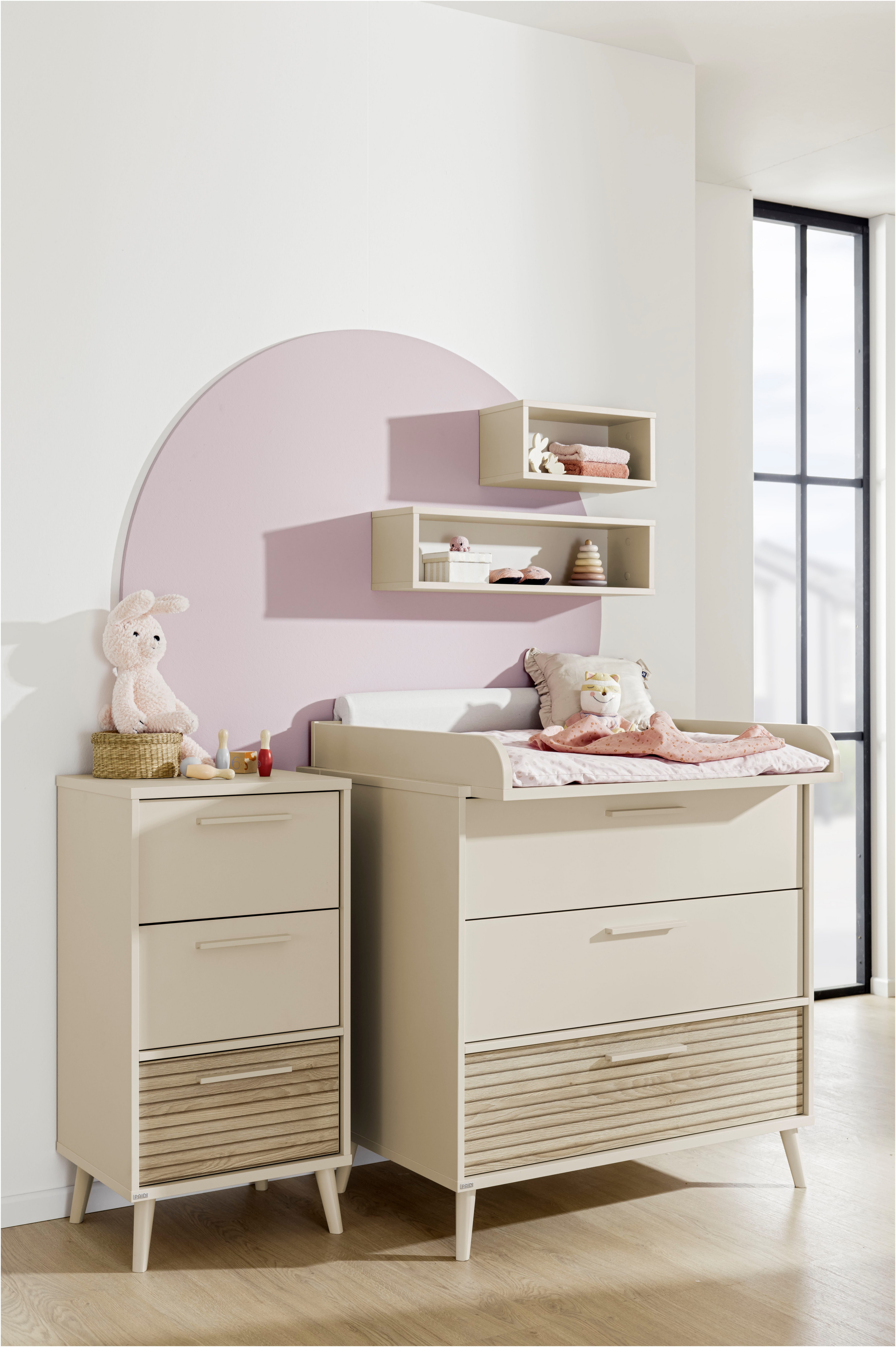 PAIDI Highboard EEFJE in Beige, 3 Schubladen mit Soft-Close, verschiedene Ausführungen (B/H/T ca. 48/93/41cm), modernes und langlebiges Regal aus Holz, geprüfte Qualität, Kommode