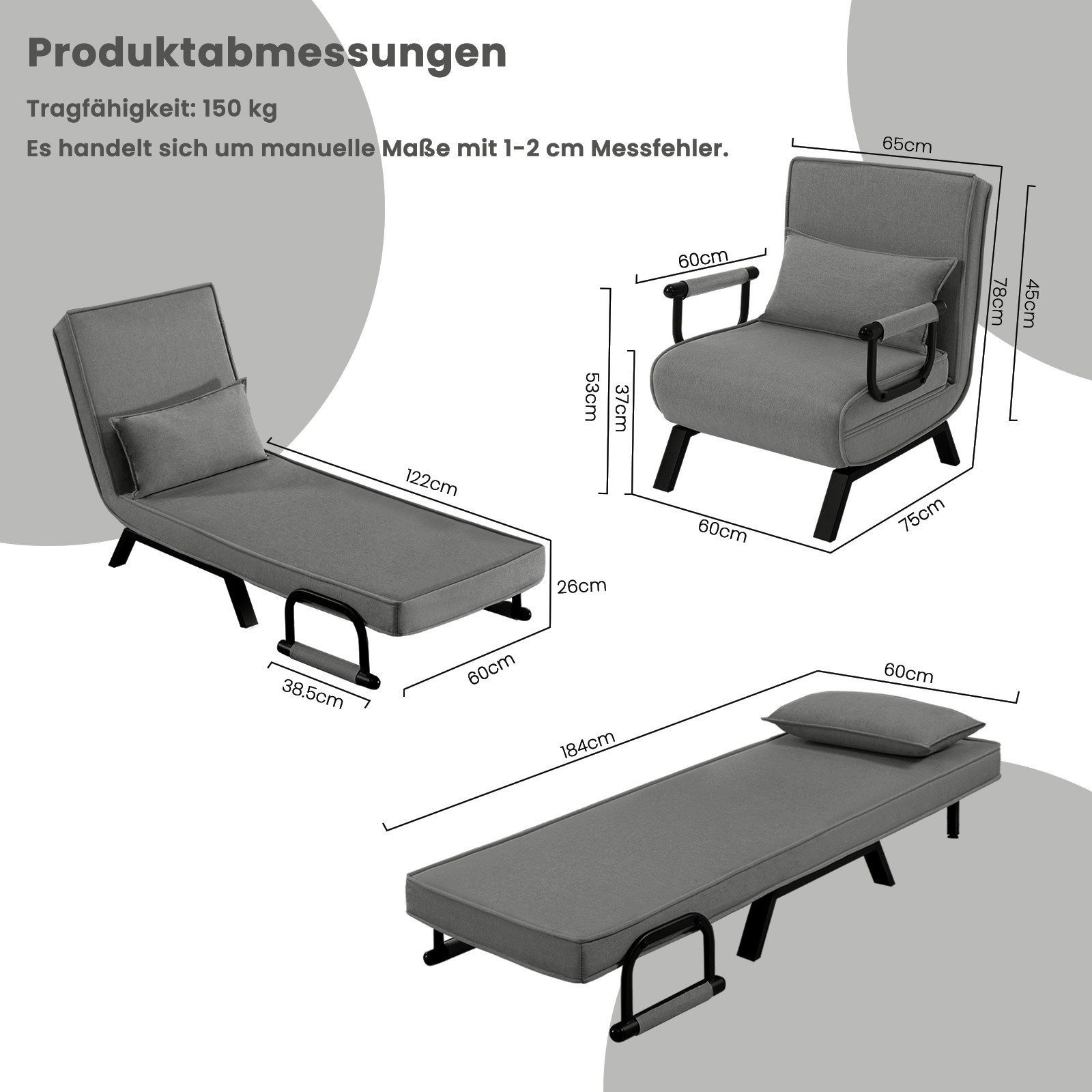 Woltu Schlafsofa, 1 Teile, Schlafsessel 3 in 1, mit Bettfunktion, Sofabett Gästebett