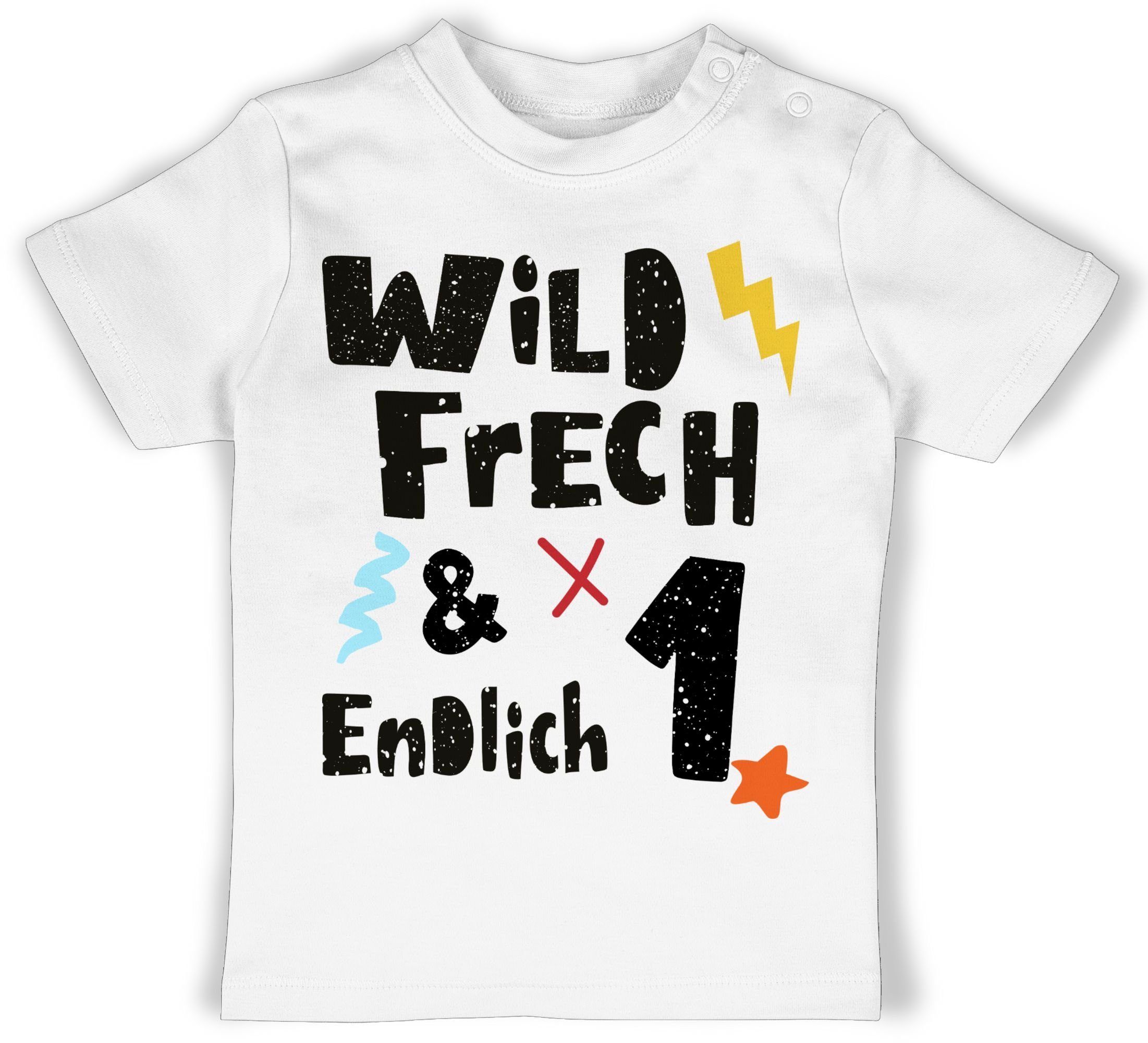 Shirtracer T-Shirt Wild frech und endlich 1 - Wunderbar ein Jahr 1. Geburtstag 3 Weiß | T-Shirts