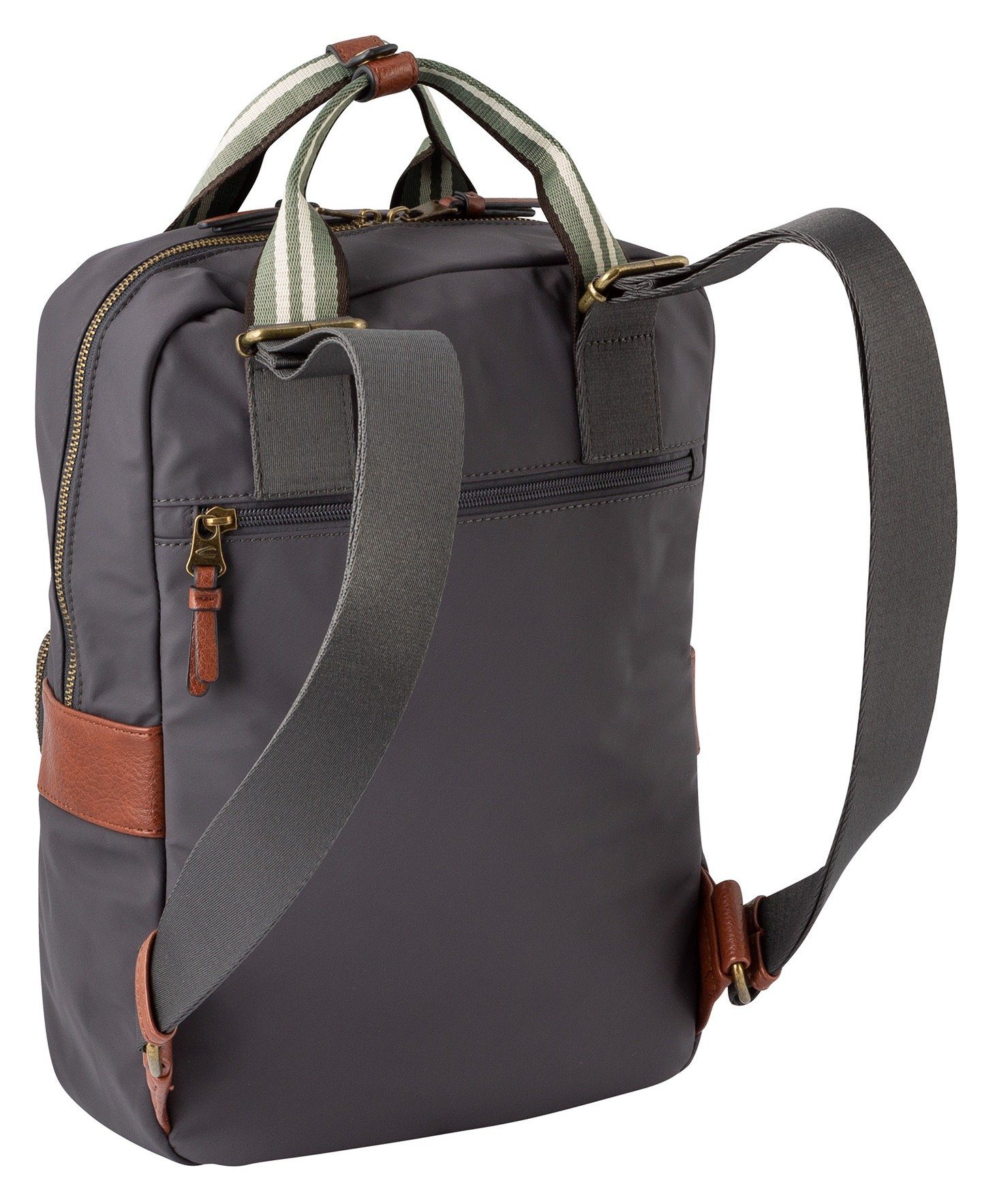 camel active Rucksack Bari, aus hochwertigem matten Nylon mit gestreiftem Gewebeband