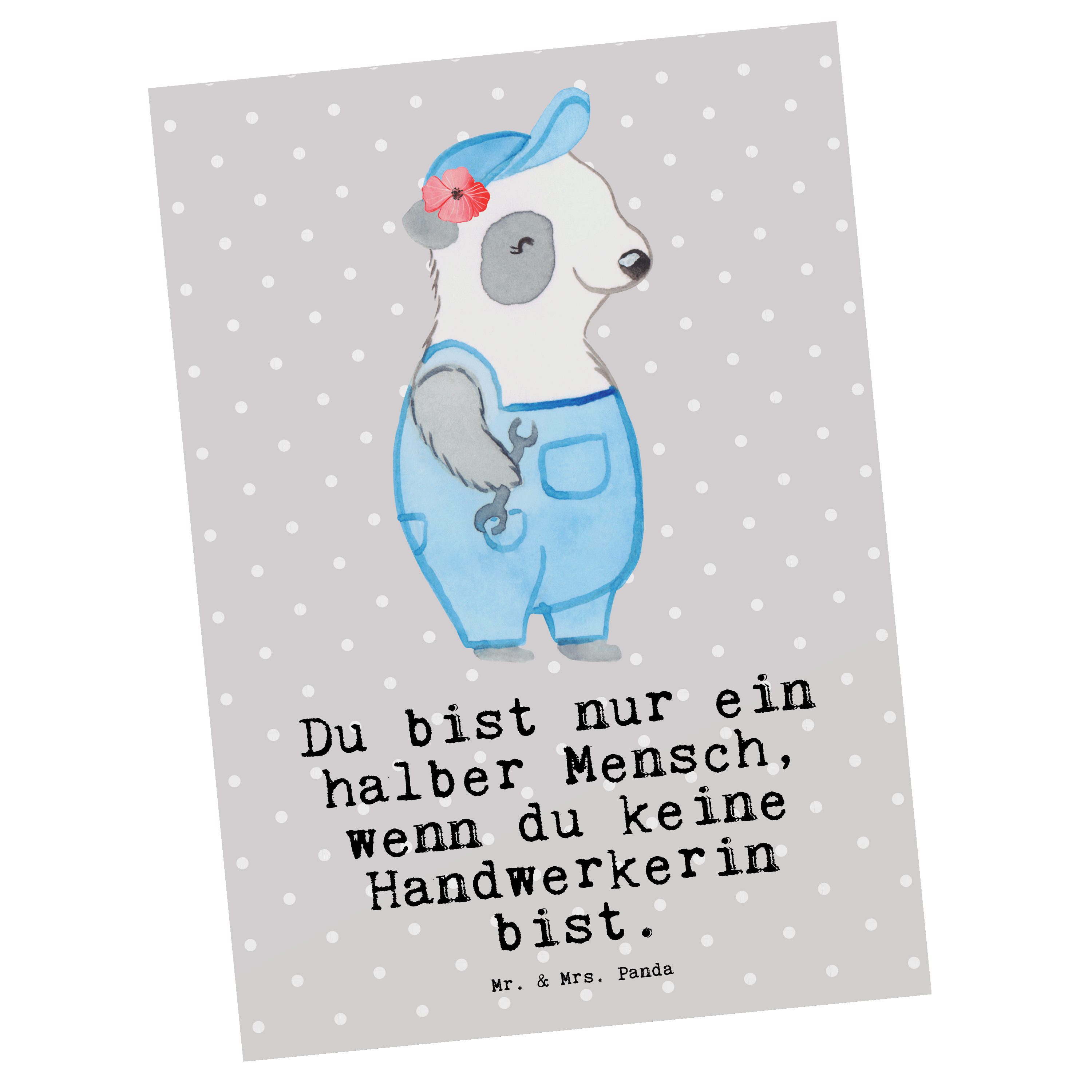 Handwerkerin Grau Herz Ge Pastell Postkarte Mrs. mit - Mr. & Handwerksbetrieb, Panda Geschenk, -