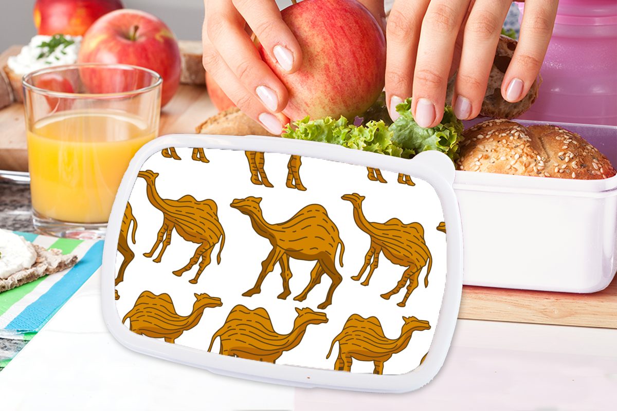 (2-tlg), - für Holz Kinder Brotdose, Mädchen Jungs Muster, Lunchbox - und Brotbox und Erwachsene, Kunststoff, Kamel weiß MuchoWow für