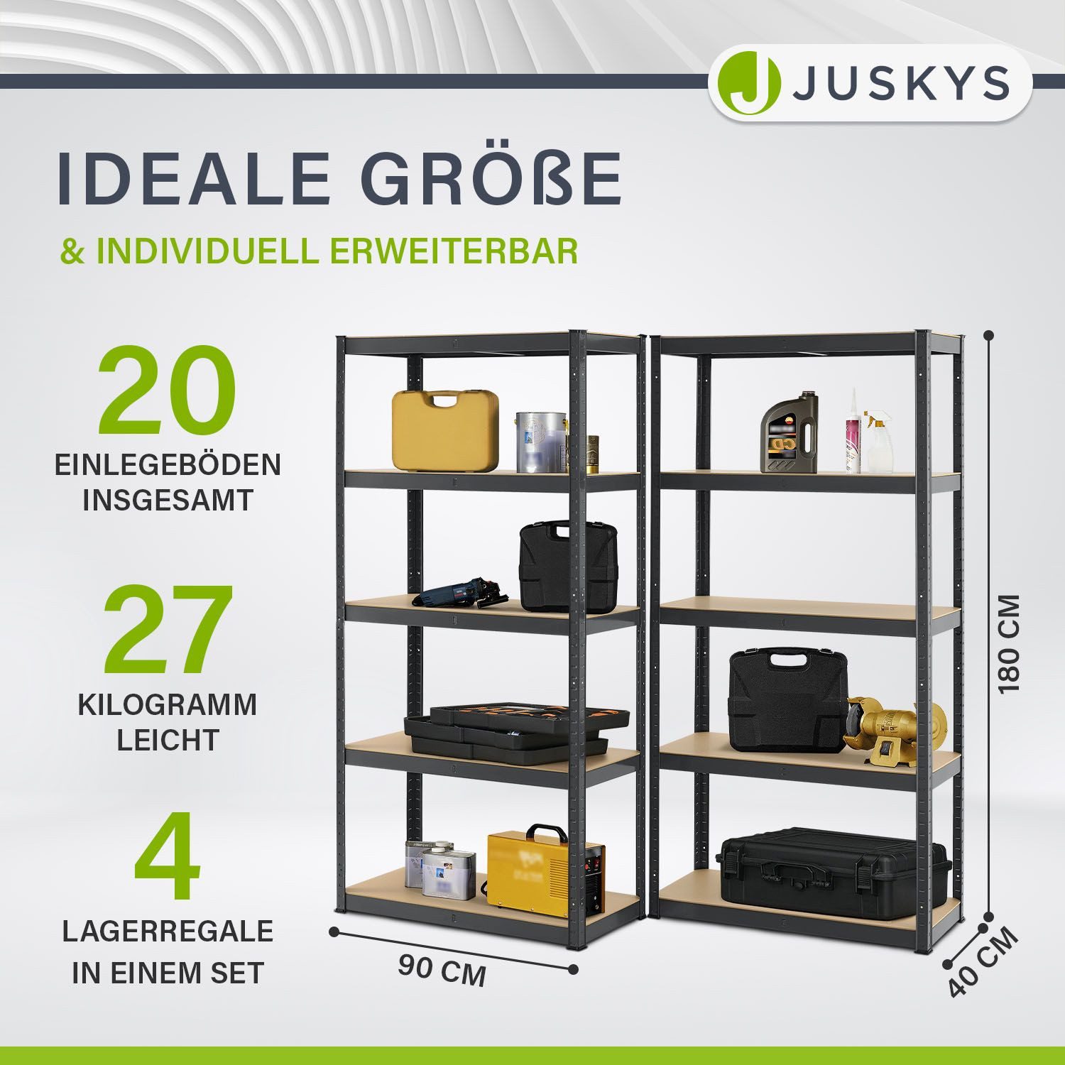 Juskys Schwerlastregal Basic, 4-tlg., Regalsystem mit 20 Einlegeböden, je 1 günstig online kaufen