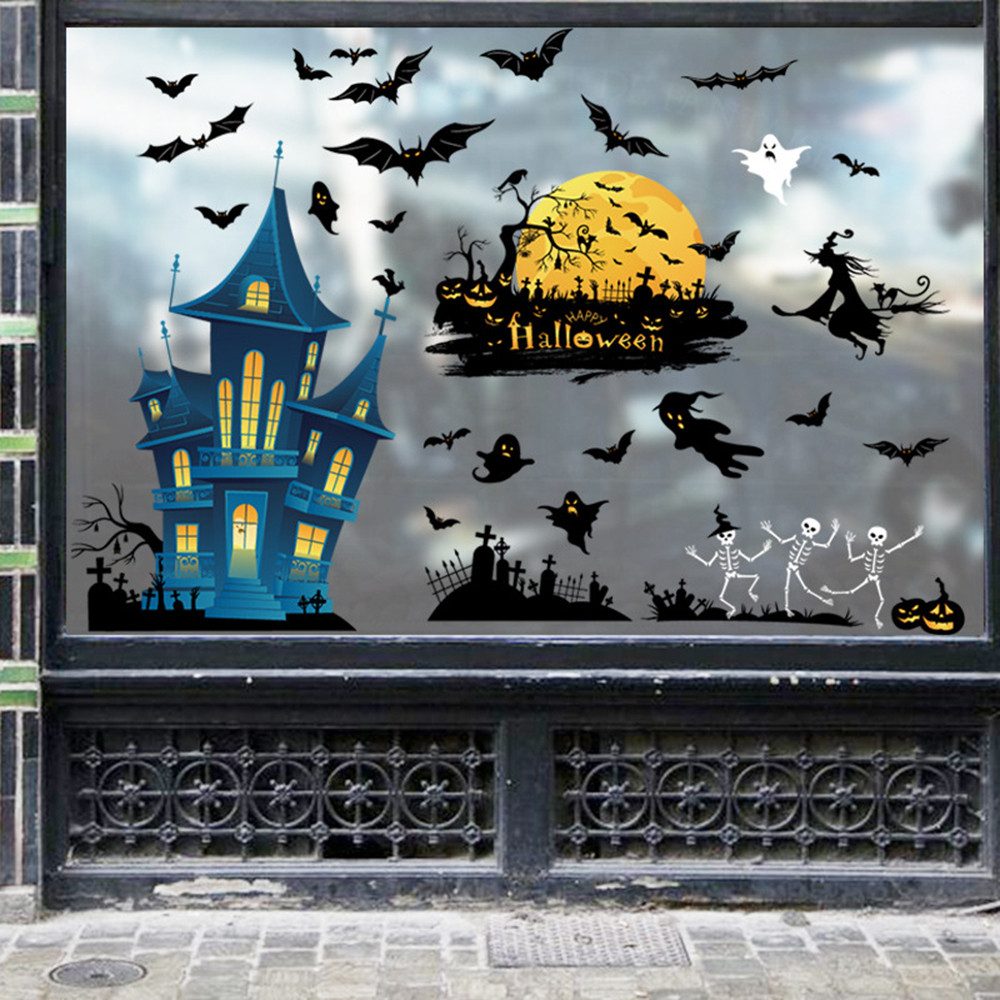 Bomiclss Fensterfolie 15 Stück Halloween Fensterbilder,Halloweendeko Fenstersticker
