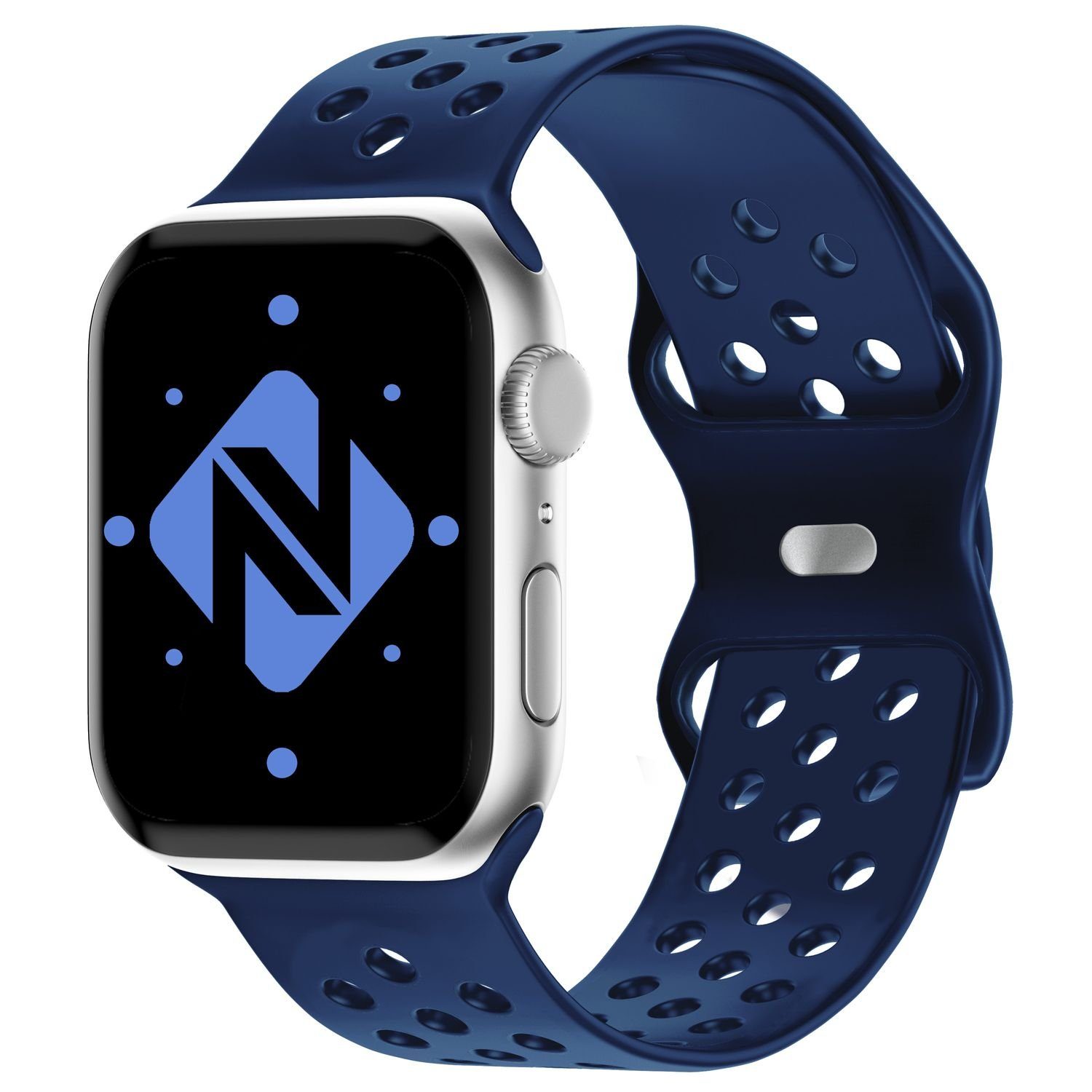 Nalia Smartwatch-Armband Apple Watch 42mm/44mm/45mm/49mm, Gelochtes Silikon Ersatzband / für Sport Fitness Uhr / Atmungsaktiv Dunkelblau