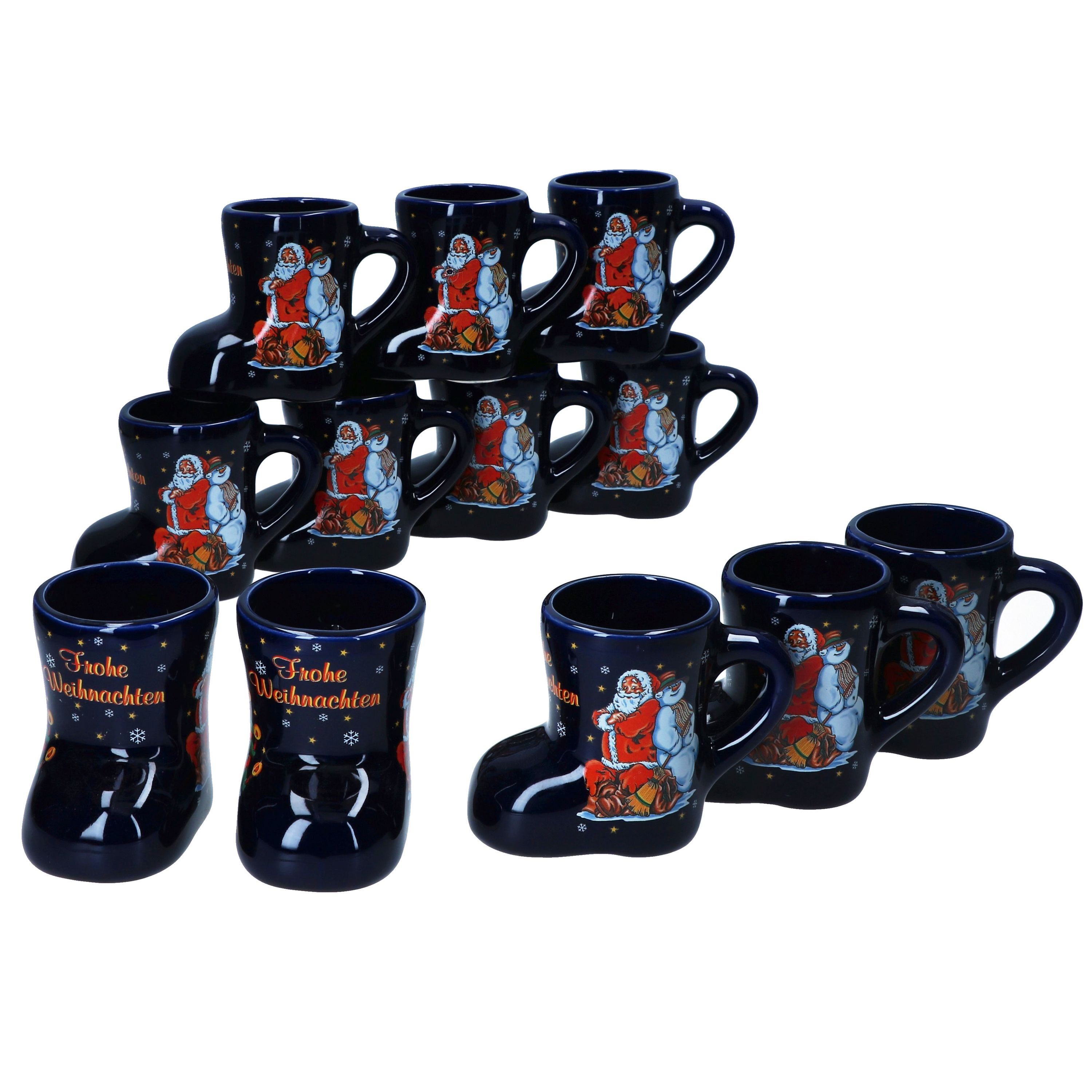 MamboCat Tasse 12x Glühweinstiefel blau Weihnachts-Motiv 200ml geeicht Keramik, Keramik