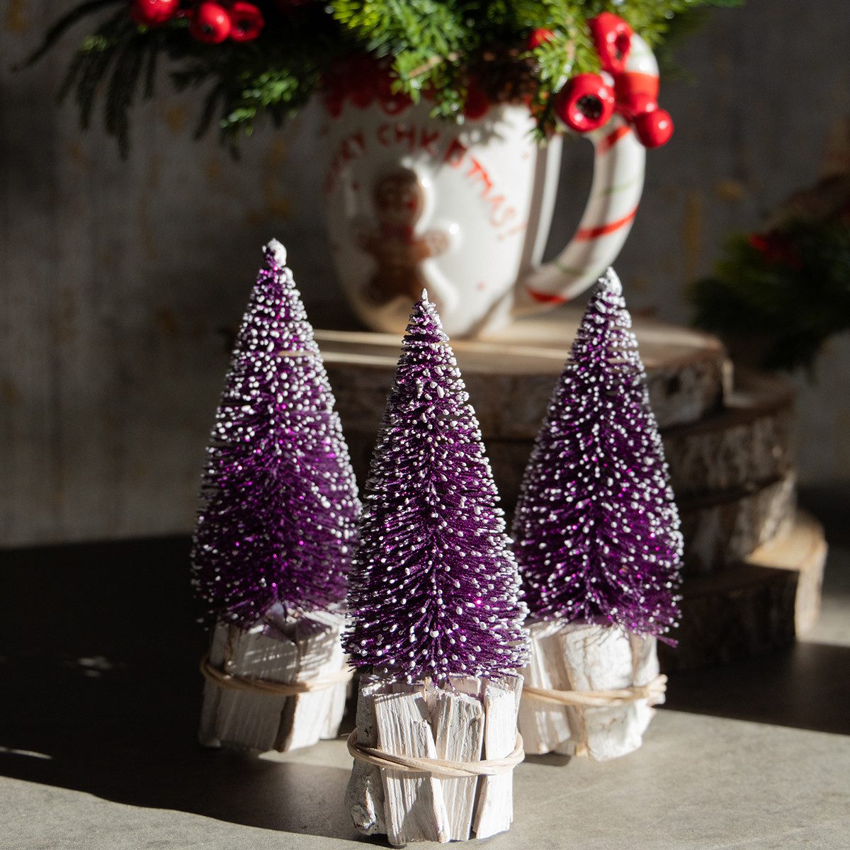 Florists Products Künstlicher Weihnachtsbaum Tannenbaum Dekoration Holzfuß Weihnachtszauber Kunstbaum, 3 Stück
