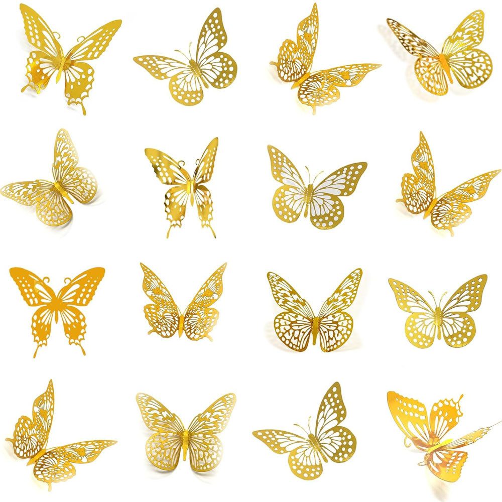 TUWENA 3D-Wandtattoo 48 Schmetterlinge Deko, Schmetterlinge Aufkleber Dekoration Wandtattoo, Abnehmbare Schmetterling Wandaufkleber 48 Stück, 4 Stile, 3 Größen