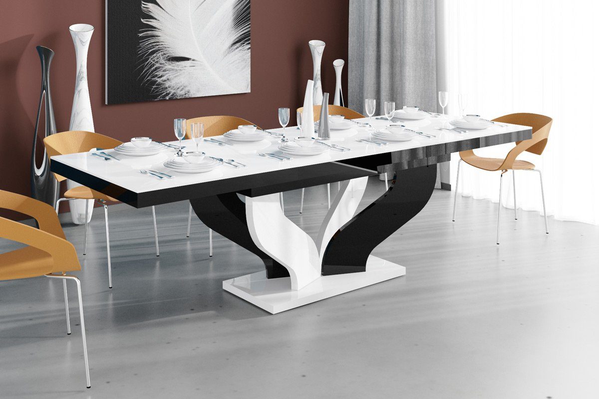 Weiß Weiß designimpex Hochglanz / ausziehbar Hochglanz Schwarz Design Hochglanz Schwarz 160 Esstisch 256cm Tisch HEB-222 bis /