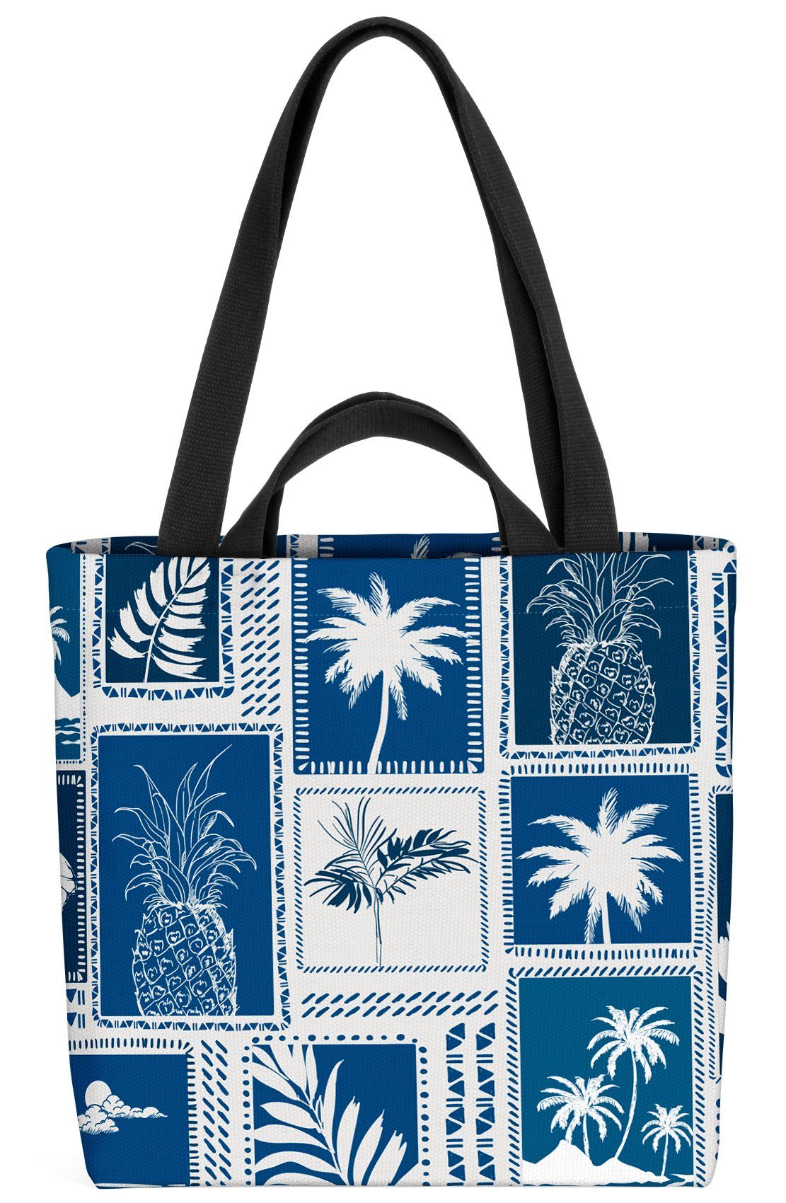 VOID Henkeltasche (1-tlg), Retro Palmen Blau strand botanik hibiskus surfen hawaiianisch kokos l