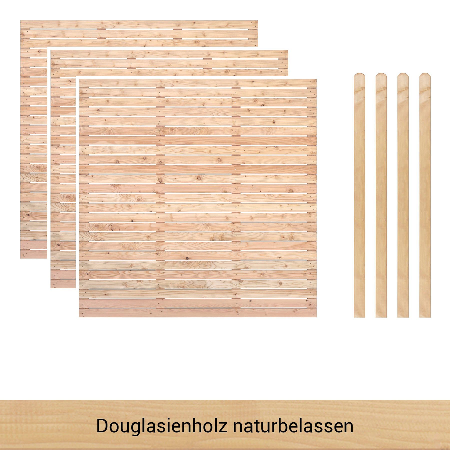 BM Massivholz Zaun Kurt Set 3, (Set), 3 Zaunelemente 180 x 180cm, 4
