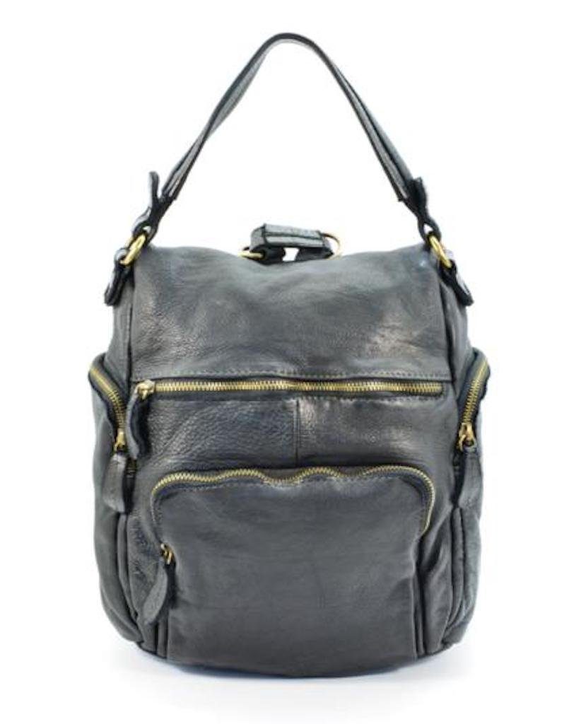 Designer Echtes BZNA Damenhandtasche, Schwarz Rucksack Backpacker Rucksack Stella Leder