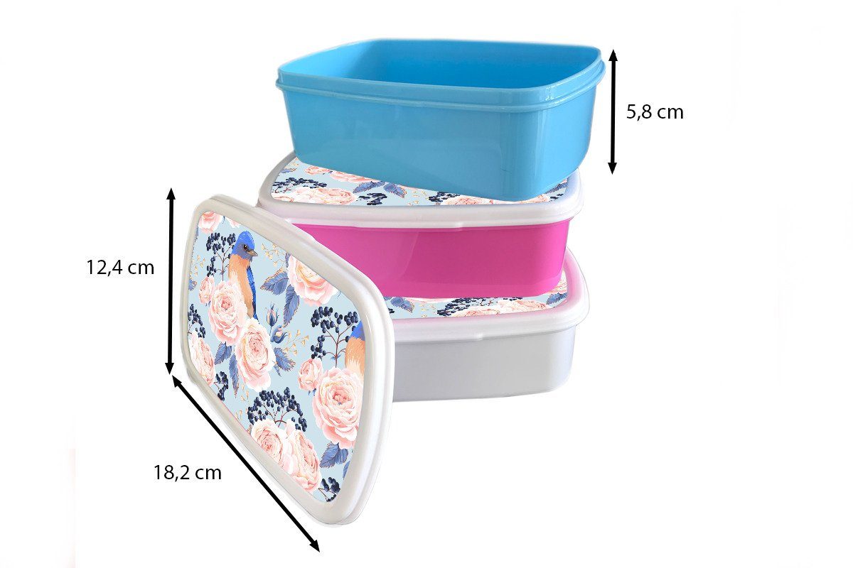 Erwachsene, rosa Lunchbox Vogel - Brotbox Kunststoff, Rose Snackbox, Muster (2-tlg), - für Blau, Kunststoff - Brotdose Mädchen, MuchoWow Kinder,