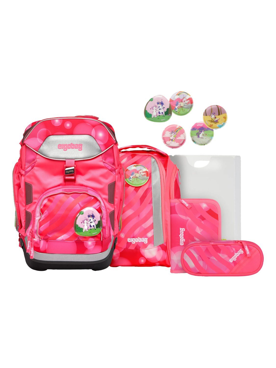 ergobag Schulranzen pack Set (6-tlg., 6-teiliges Set), größenverstellbares Rückensystem
