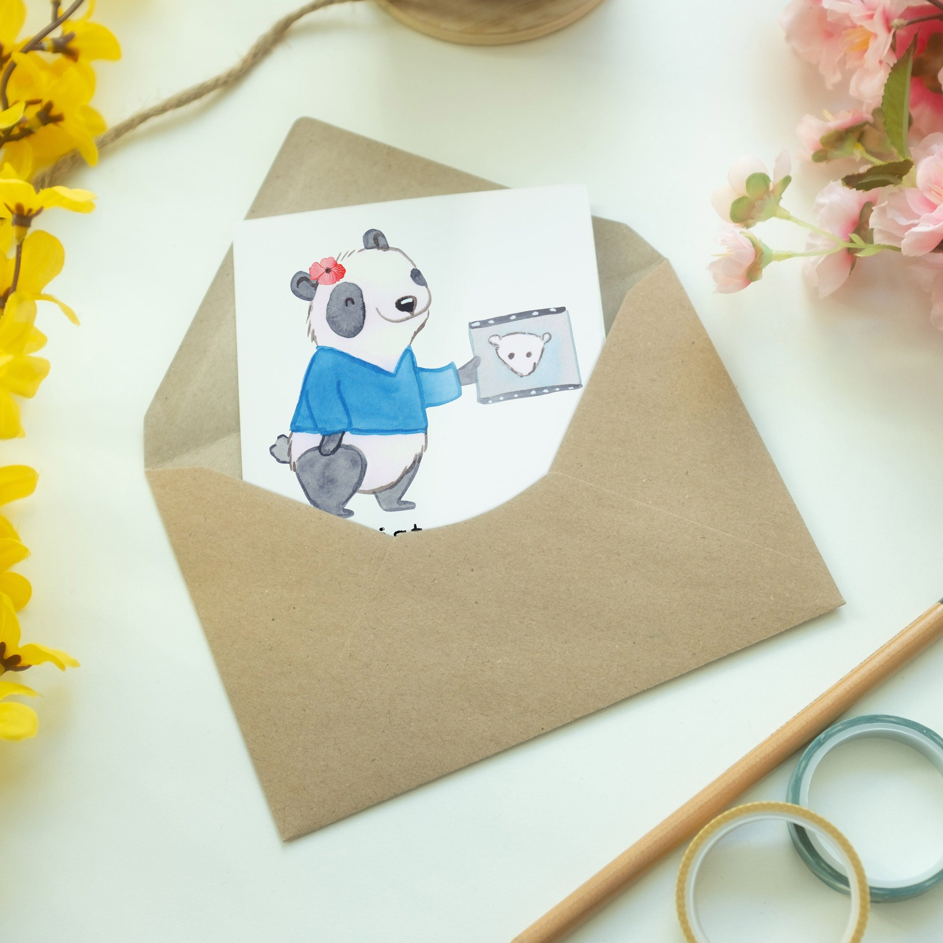 Weiß - Geschenk, - Panda Mrs. Grußkarte Mr. Glückwunschkart mit & Radiologie Herz Fachärztin für