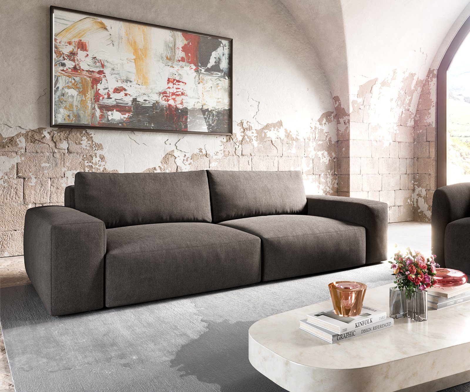 Big-Sofa DELIFE XL Lanzo, Khakibraun 270x130 cm Mikrofaser