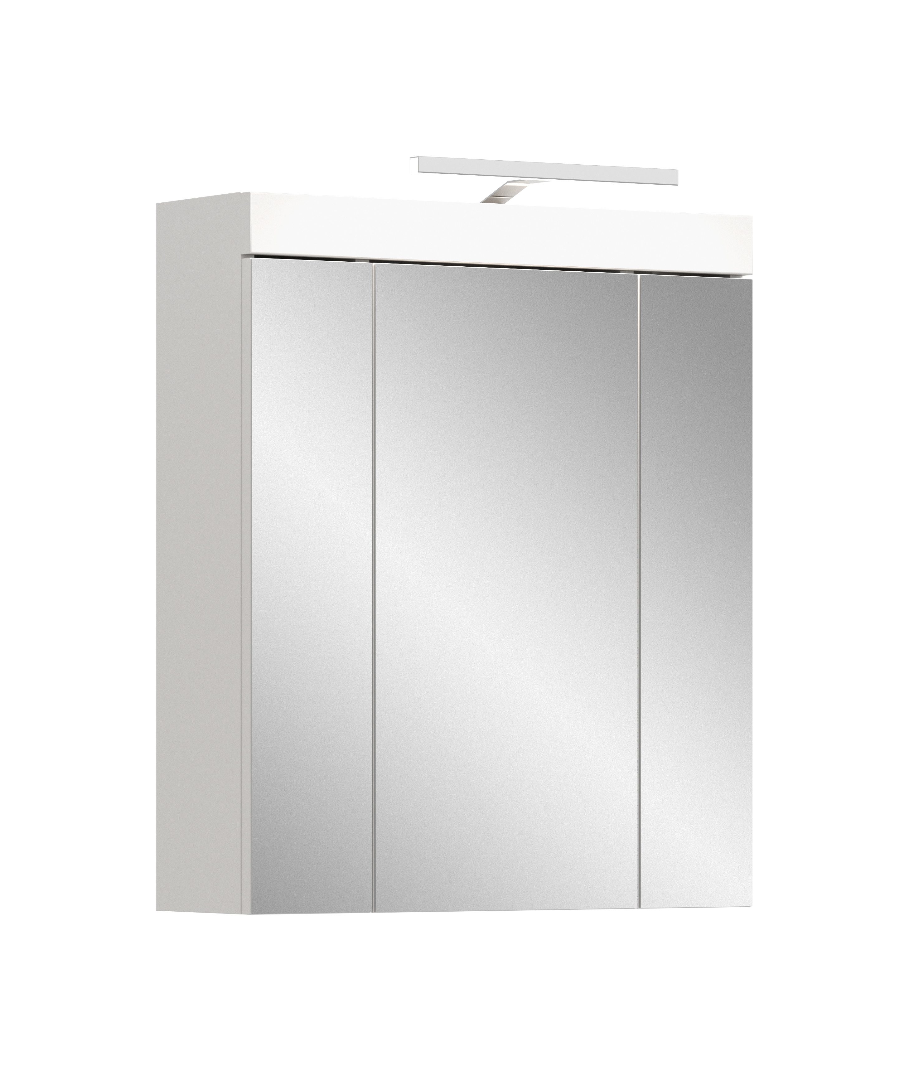 furnling Badezimmerspiegelschrank Vivaro 3 Spiegeltüren, 9 Fächer, Breite 60 cm, mit LED-Beleuchtung, weiß matt