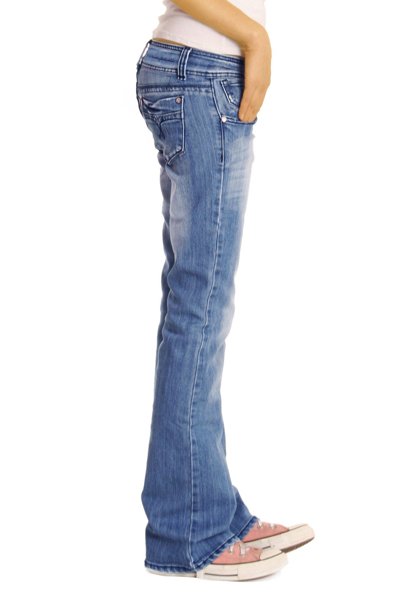 be styled Bootcut-Jeans low j06x waist lockere geschnittene Hosen 5-pocket niedrig Damenjeans