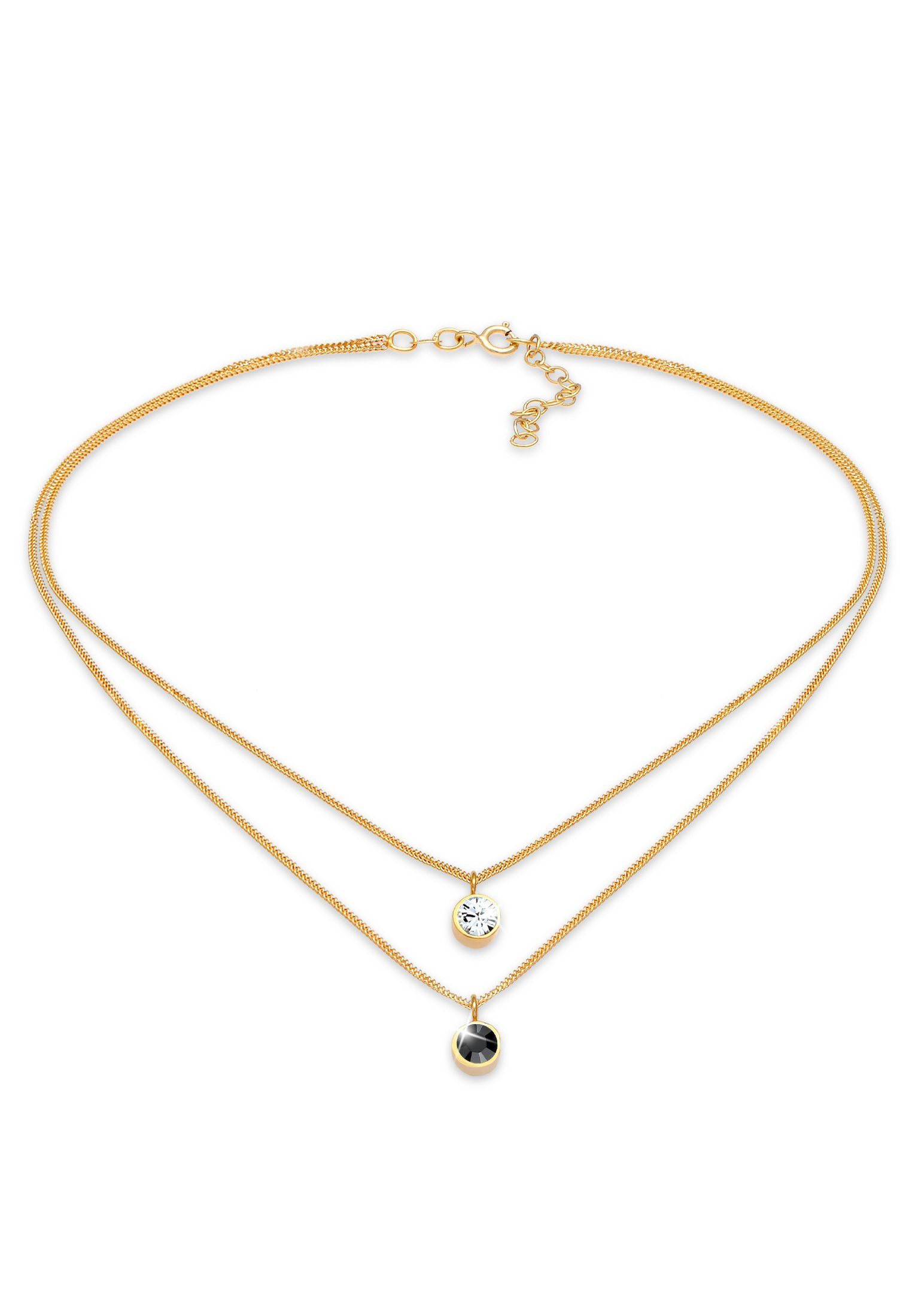 Elli Kette mit Anhänger Choker Layer Kristalle Rund 925 Silber Gold