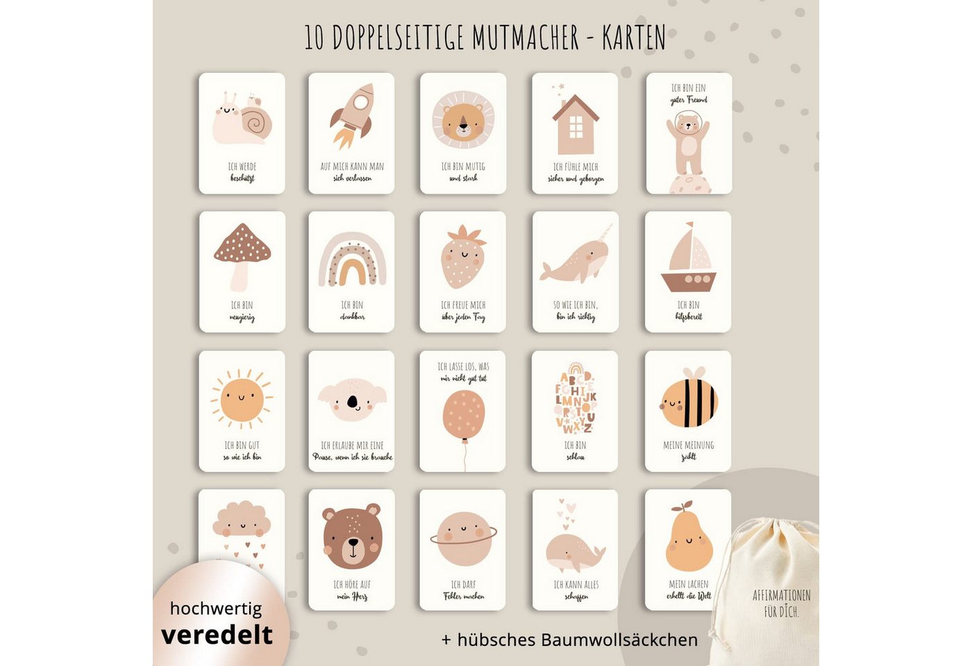Thumbnail - MeinBaby123® Geburtskarte 20 Affirmationen für Kinder A6, Karten für selbstbewusste Kinder, Mutmach-Karten mit partielle...