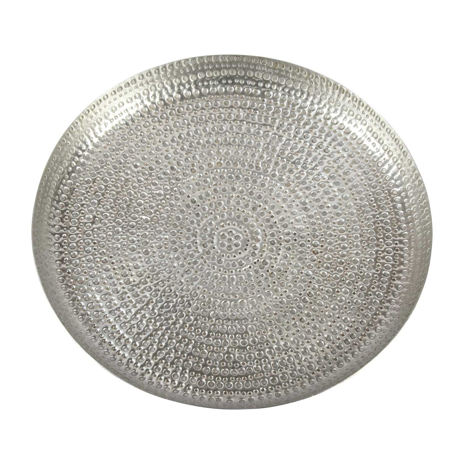 Casa Moro Tablett Orientalisches Teetablett Zana Ø 38 cm mit Hammerschlag-Optik, Aluminium, (Weihnachtsdeko, Boho Chic Dekotablett), rundes Serviertablett Silber