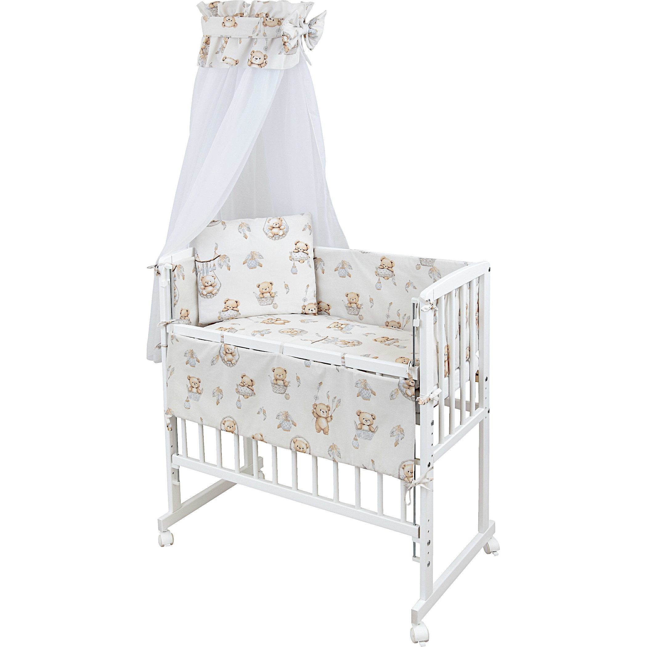 Baby-Delux Beistellbett Babybett Teddy Beige, Stillbett 90x40 weiß höhenverstellbar, Matratze inkl. komplett Set