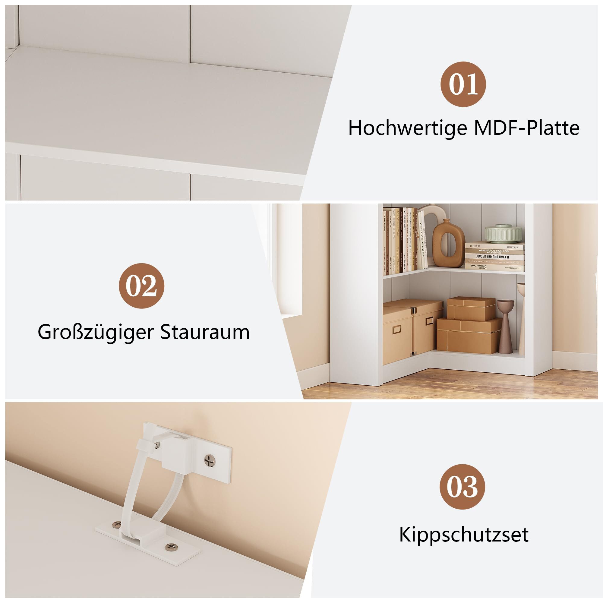 GarveeMore Eckregal 5-stufiges L-förmiges Eckbücherregal Standregal Mehrzweckregal, Moderne Landhausmöbel Große Kapazität Stauraumregal 182.5cm Hoch Regal