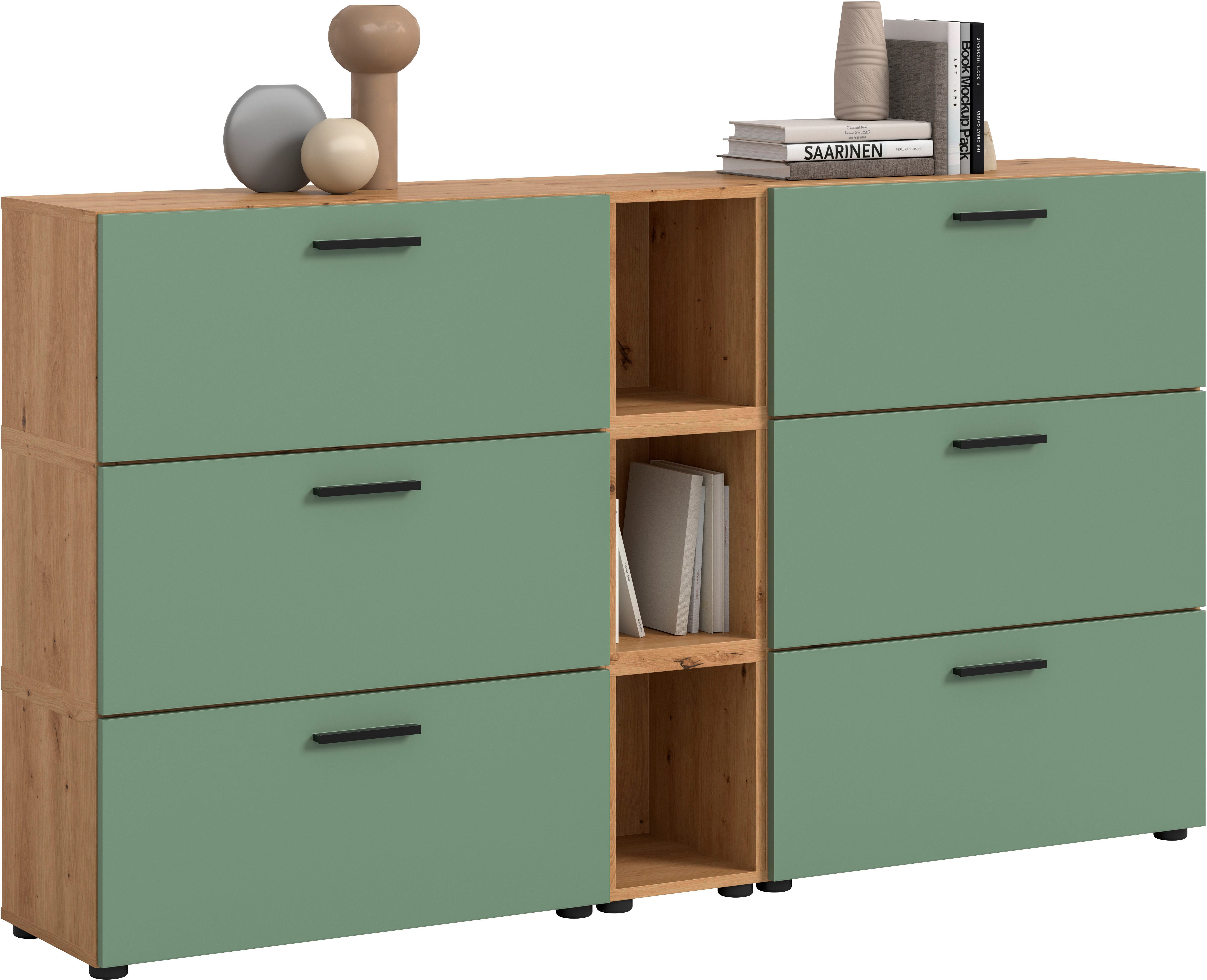 Home affaire Schrank-Set ENESTE, 9-teilig, in verschiedenen Farben, individuell kombinierbar, (3-St., verschiedenste Kombinationmöglichkeiten, stehend oder hängend), Stauraumelement, Kombination, Wohnkombination, Schrankwand, Lowboard
