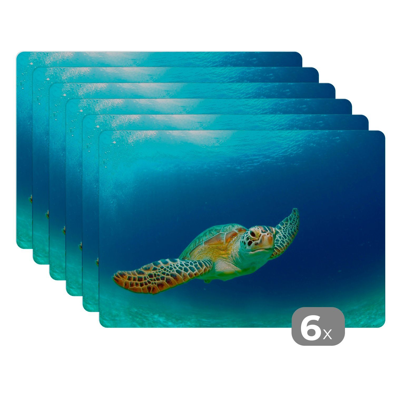 Platzset, Nahaufnahme einer Grünen Meeresschildkröte, MuchoWow, (6-St), Platzset, Platzdecken, Platzmatte, Tischmatten, Schmutzabweisend