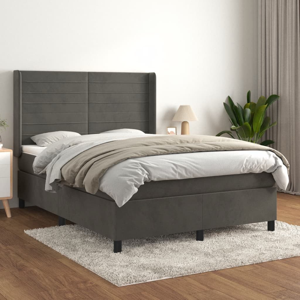vidaXL Boxspringbett Boxspringbett mit Matratze Dunkelgrau 140x200 cm Samt günstig online kaufen
