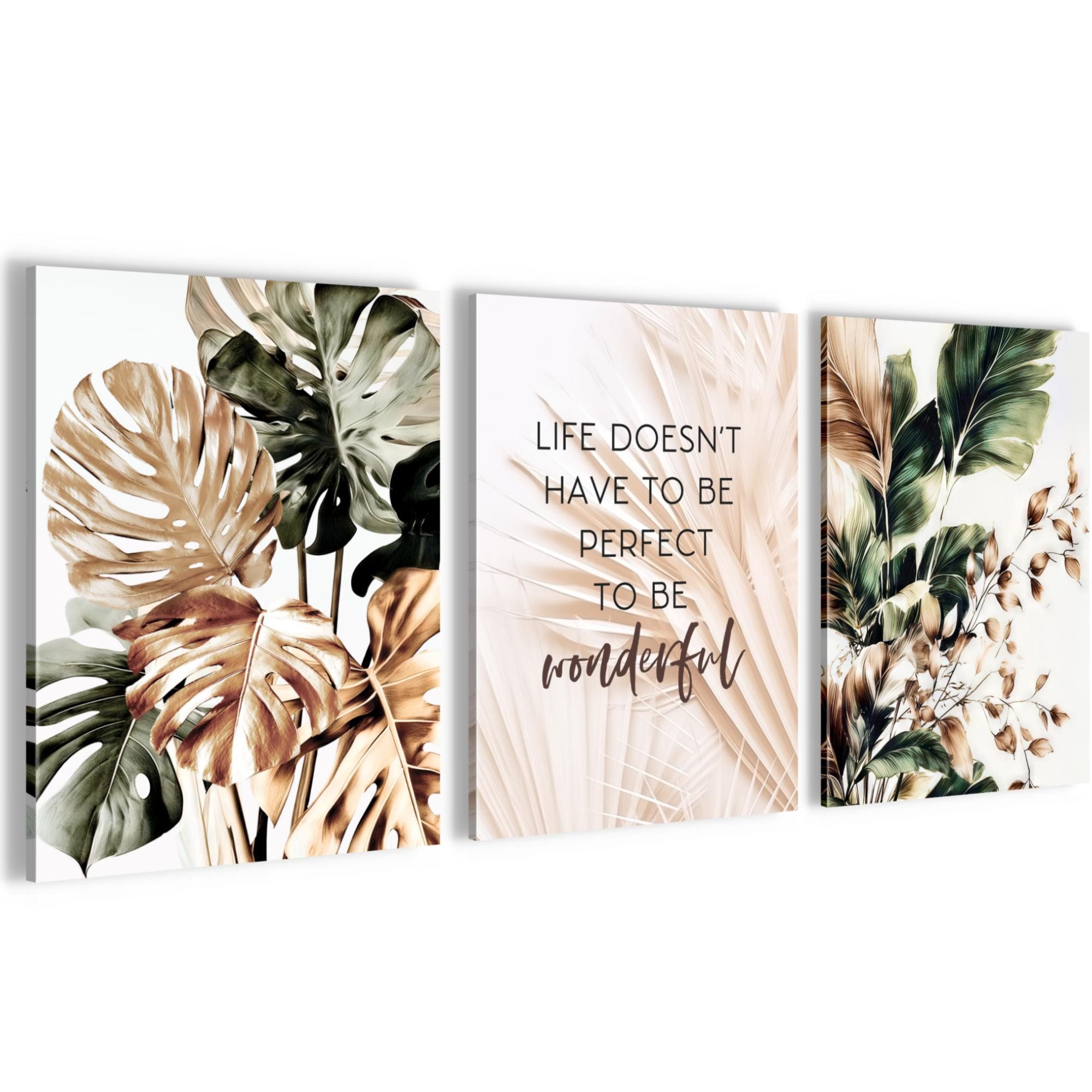 Novart Wandbild Wandbilder Boho Wohnzimmer Schlafzimmer Landhaus Deko, Blätter