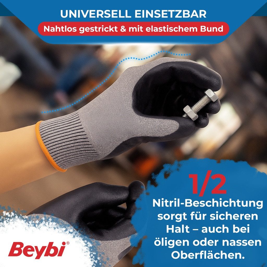 Beybi Arbeitshandschuhe Beybi, 12 Paar Arbeitshandschuhe, Nitrile 1/2 Coated, robust