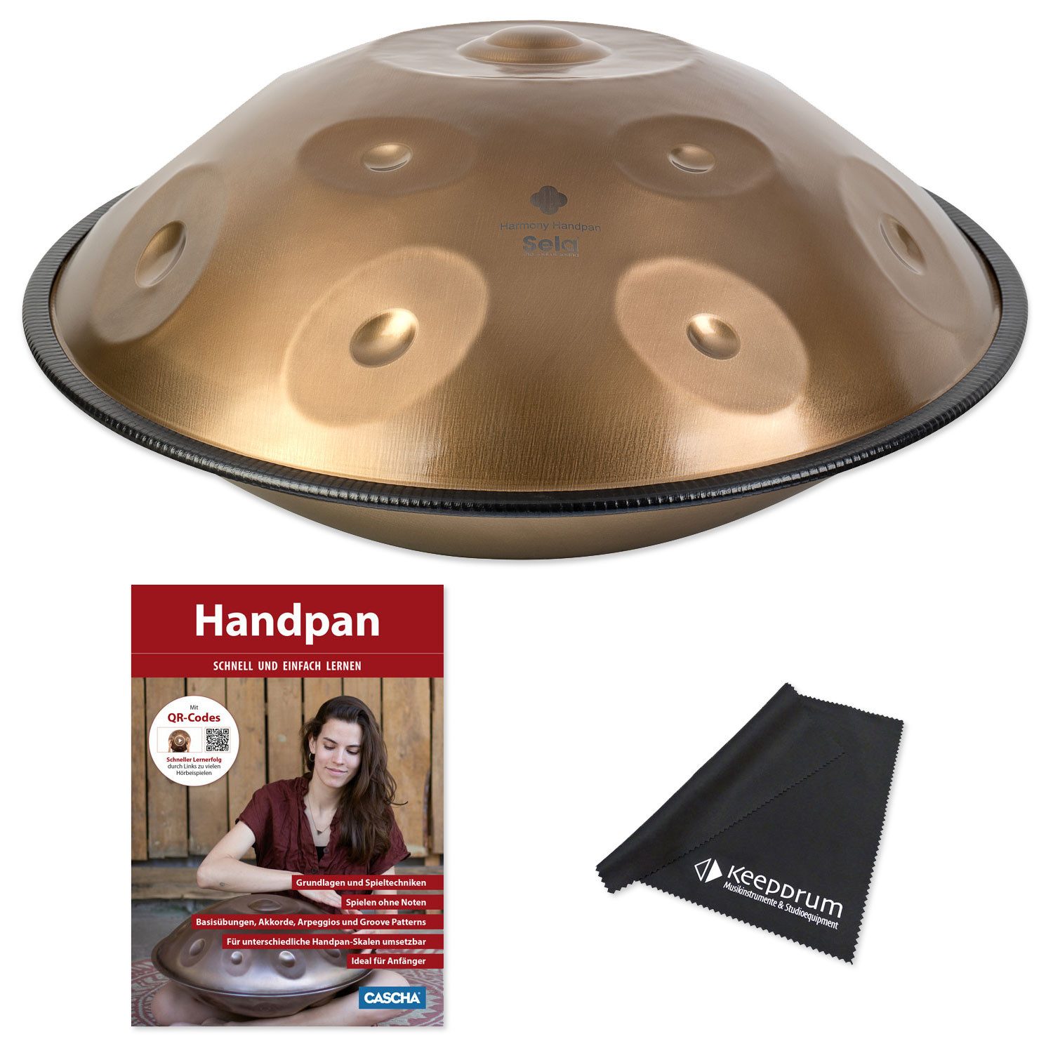 Sela Handpan Sela Handpan SEHP202 Harmony D-Amara Edelstahl mit Lehrbuch, 1-St., Handpan, Vorteils-Set mit Lehrbuch