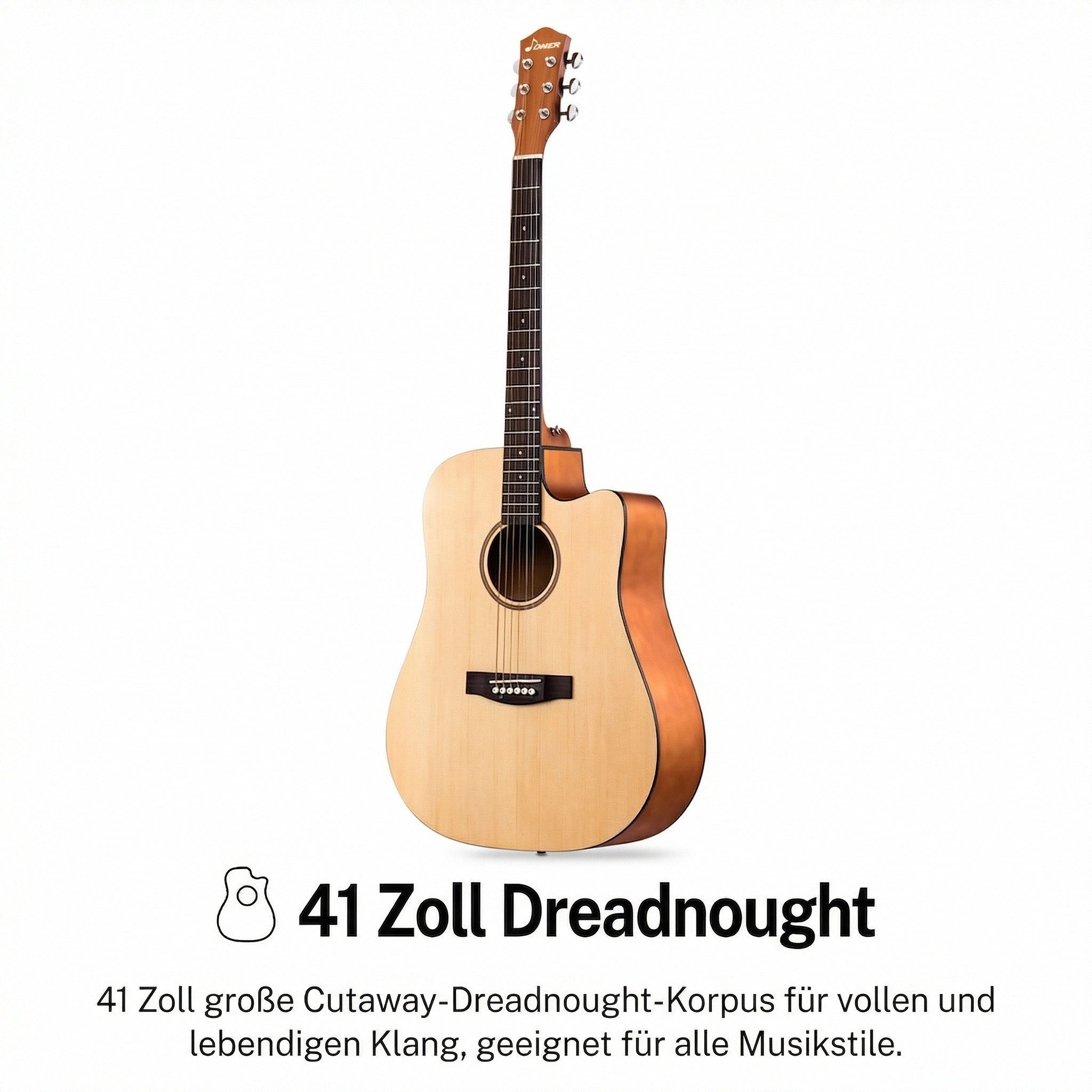 Donner Akustikgitarre 41 Zoll Akustikgitarren-Set mit Cutaway Paket mit Online-Unterricht, mit Gigbag, Gurt, Stimmgerät, Schlagbrett, für Anfänger in voller Grö – Bild 2 von 5
