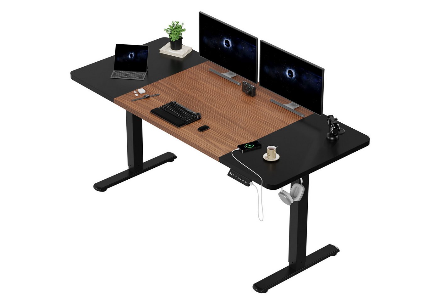 HOMALL Schreibtisch Schreibtisch Höhenverstellbarer mit Gedächtnis und Sitzerinnerung (2-lagige Hohenverstellung mit sitzender Erinnerungsfunktion und USB-Ladeanschluss)