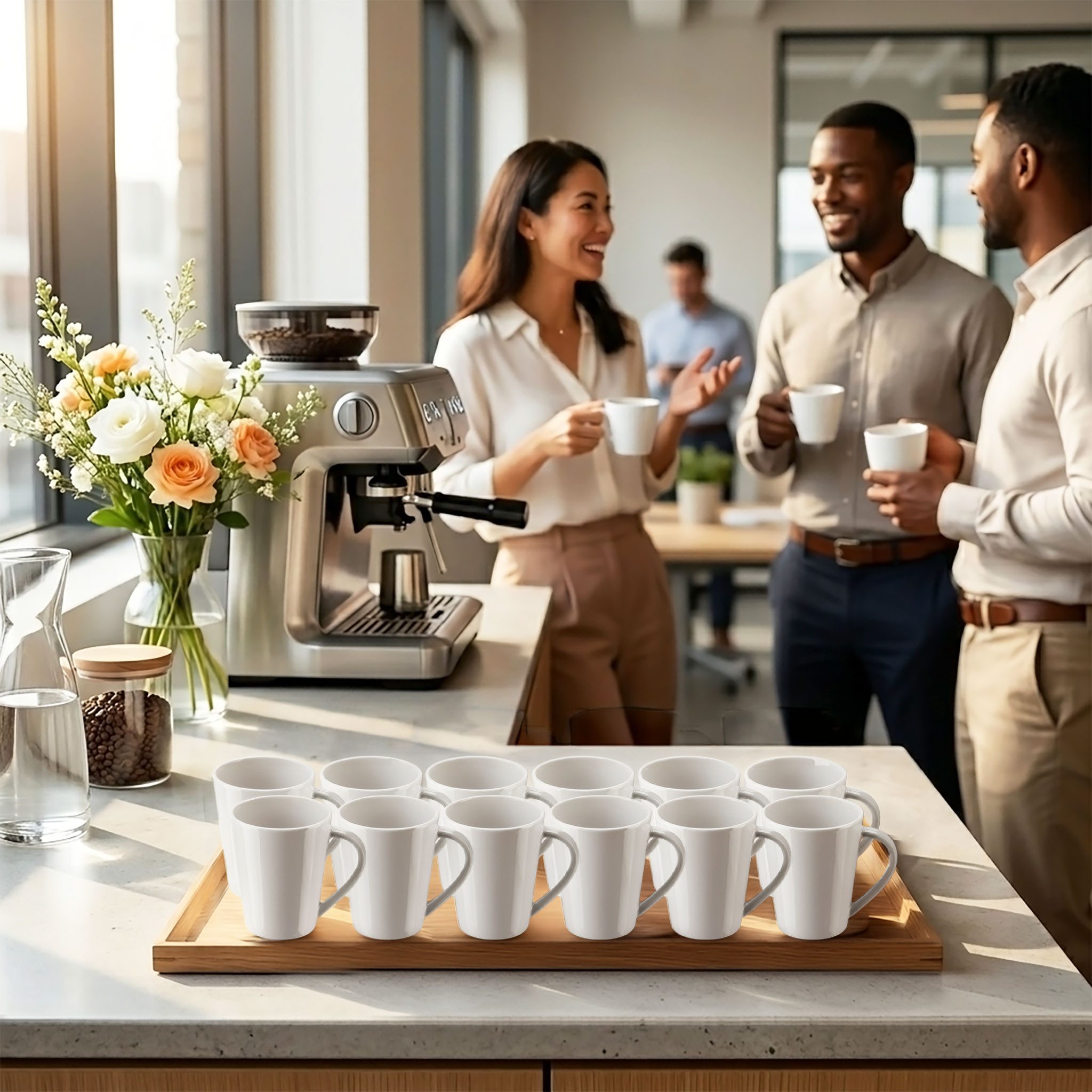 Spetebo Tasse Kaffeegeschirr mit Henkel in weiß, 12-tlg., Porzellan, Kaffeebecher für Büro, Gastronomie und Zuhause – Bild 5 von 5