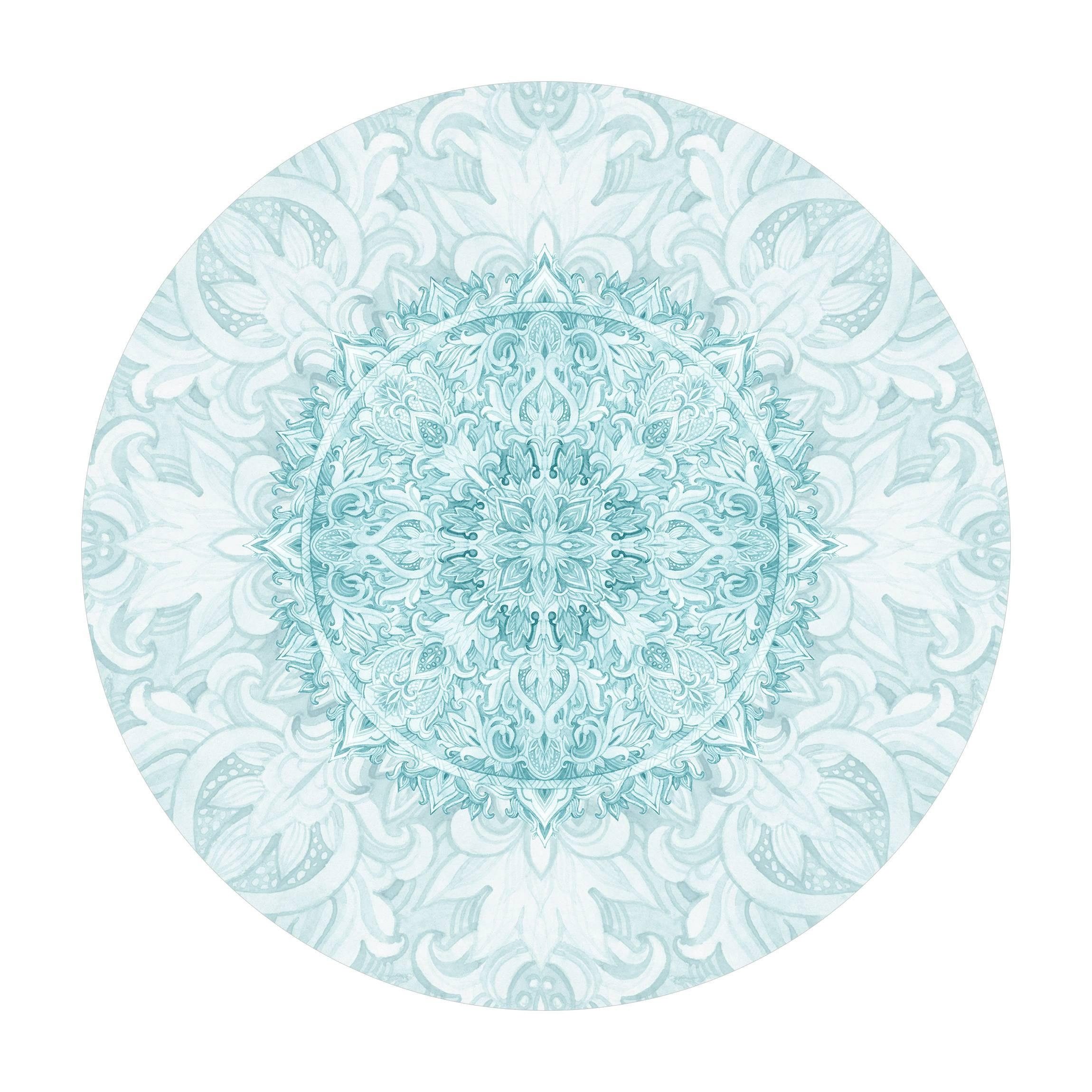 Bilderdepot24 Teppich Vinyl Wohnzimmer Schlafzimmer Flur Küche Mandala modern, rund - türkis glatt, nass wischbar (Küche, Tierhaare) - Saugroboter & Bodenheizung geeignet