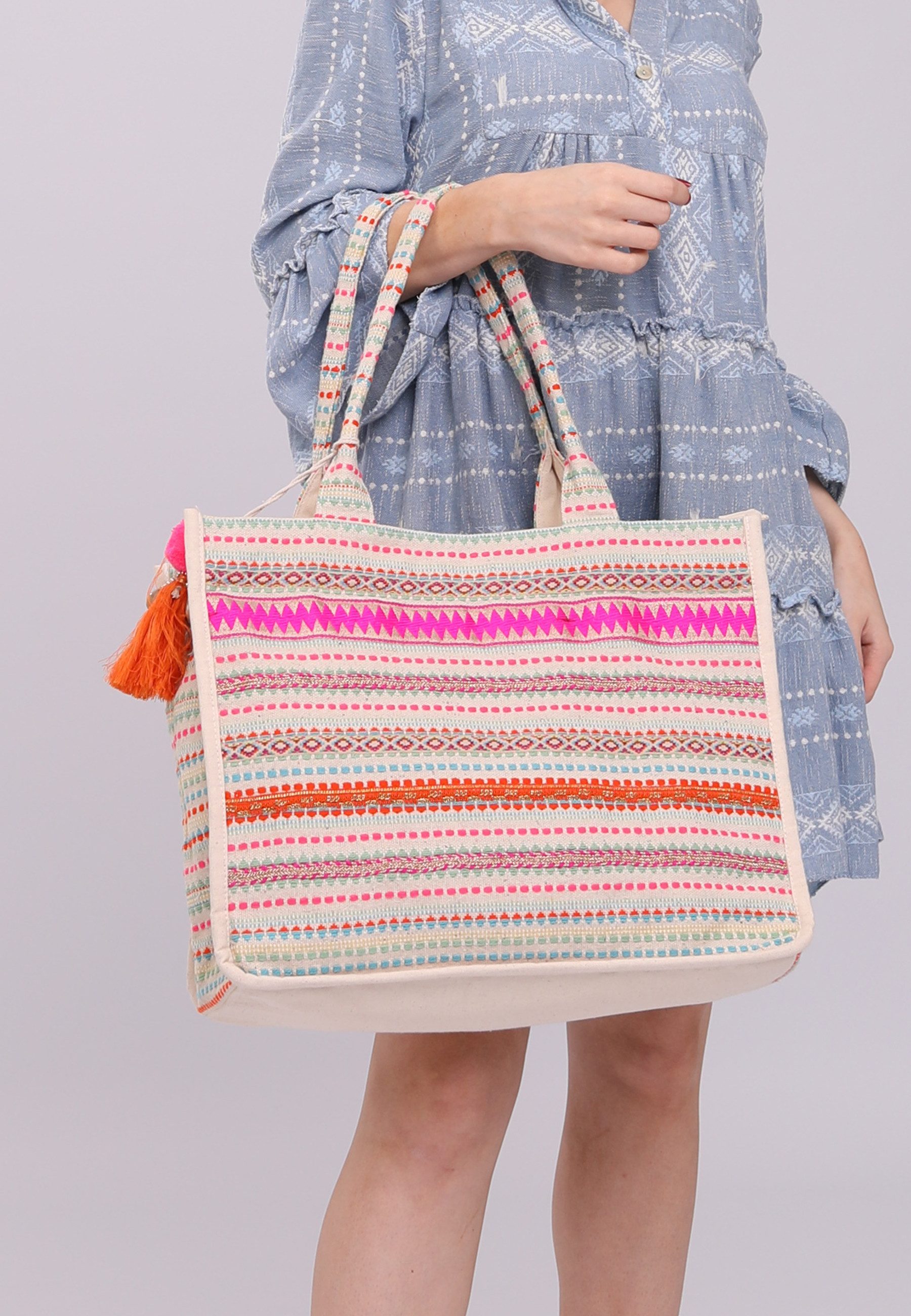 YC Fashion & Style beach bag Hippie-Indian handbag in bright colors, with spacious main compartment, in a practical design
