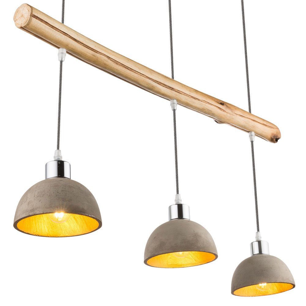 etc-shop LED Leuchte Hänge Holz gold inklusive, Leuchtmittel Warmweiß, Zimmer im Wohn betonfarben Decken Pendelleuchte, Lampe Ess