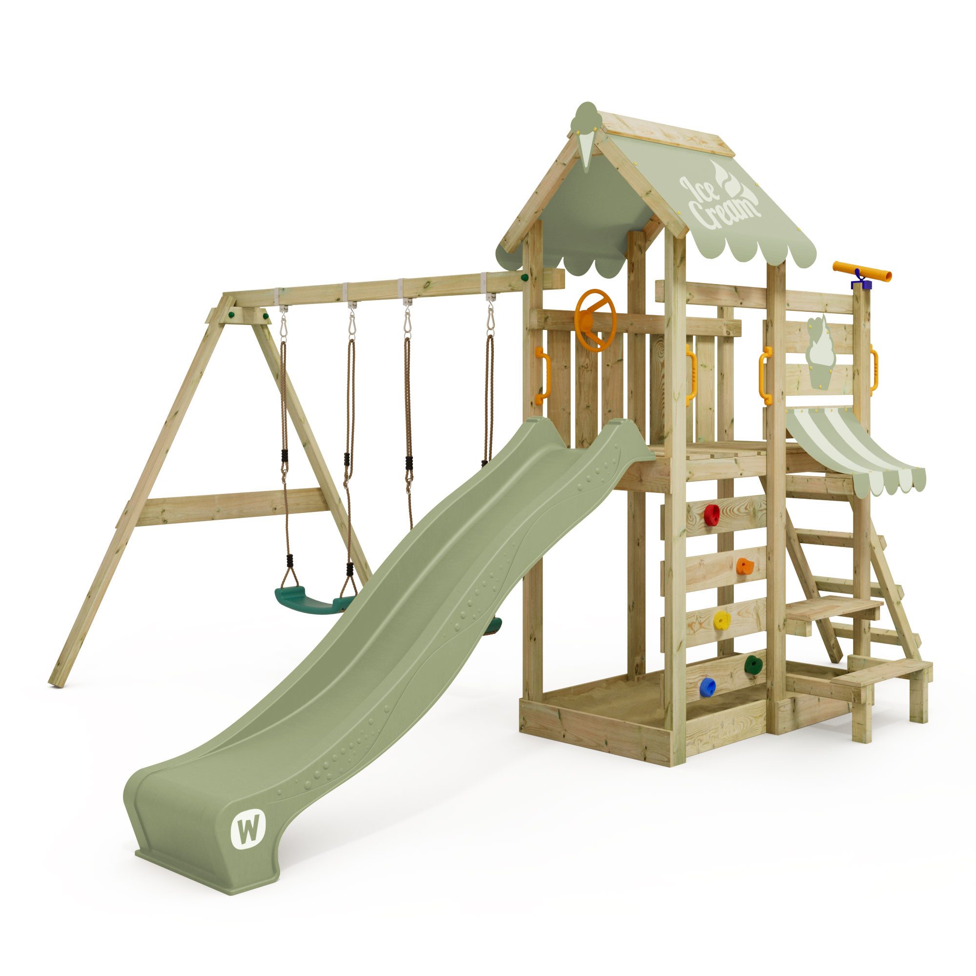 Wickey Spielturm VanillaFlyer – Klettergerüst mit Rutsche, Schaukel & Picknicktisch, Unvergessliche Erlebnisse für Kinder & 10 Jahre Garantie*