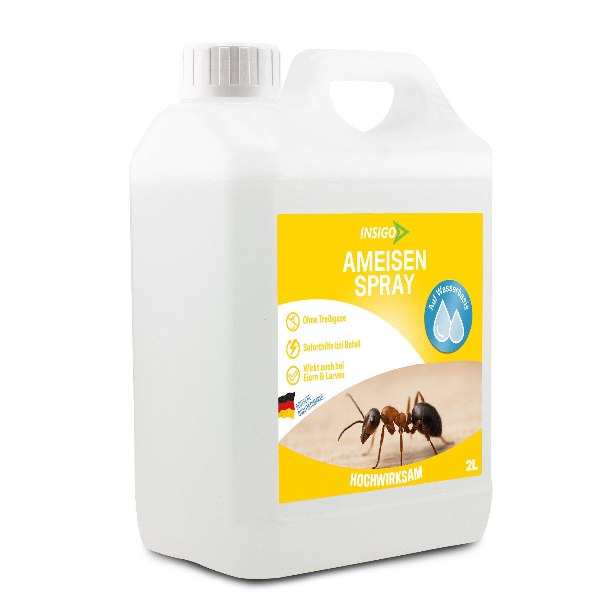 INSIGO Insektenspray Ameisen Spray gegen Ameisen, Larven & Eier, 2 l, 2000 ml, 1-St., biozidfreie Formel, auf Wasserbasis, geruchsarm, brennt / ätzt nicht