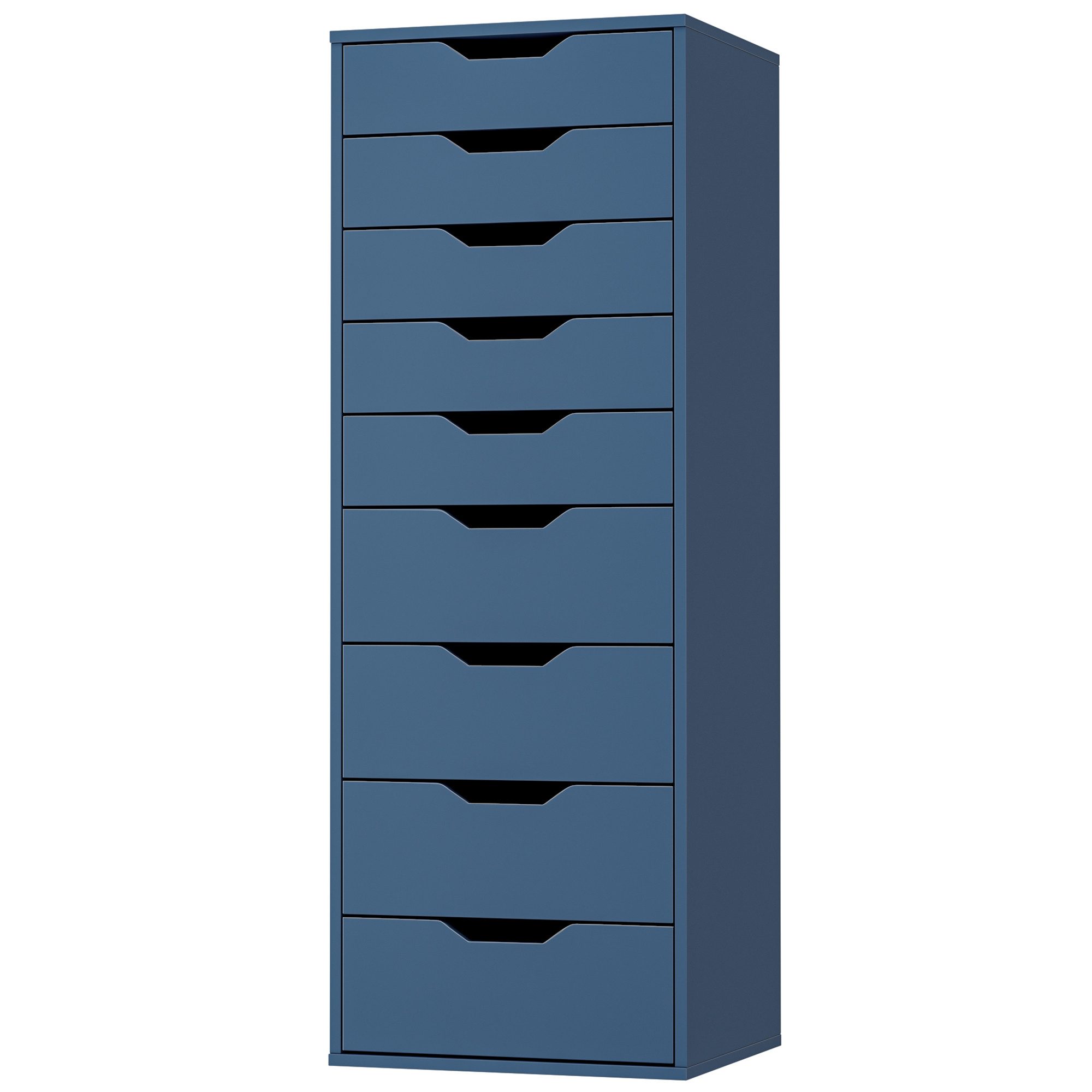 Homfa Kommode Schubladenschrank, Hochkommode, mit 9 Schubladen, schmal, blau, 45x40x124cm