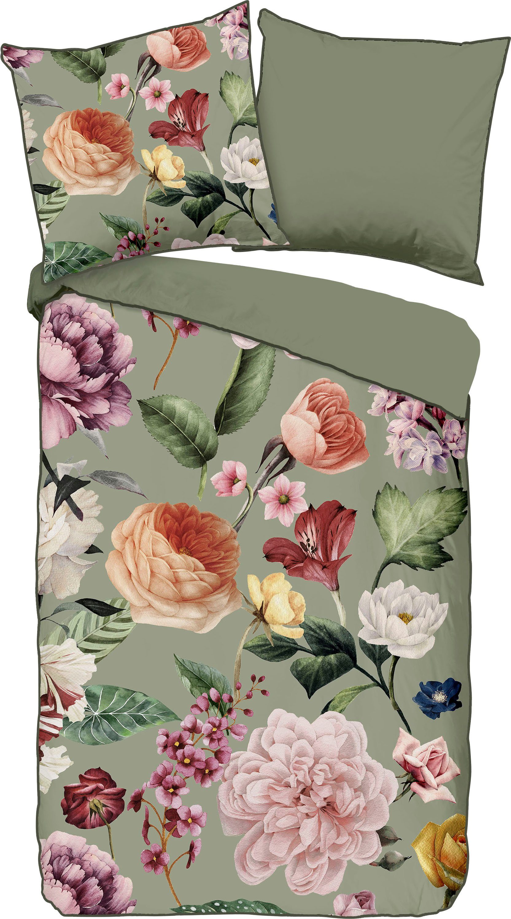 Wendebettwäsche Fiori, Descanso, Satin (Bio-Baumwolle), 2 teilig, mit Biese