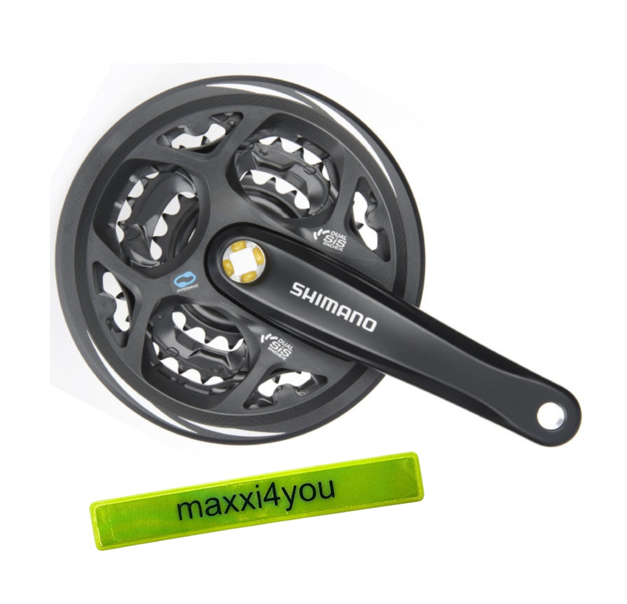 maxxi4you Fahrradkurbel Shimano Kurbelgarnitur ALTUS FC-M311 schwarz inkl. Reflexband