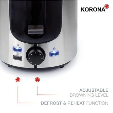KORONA Toaster 21255, 2 kurze Schlitze, 1000,00 W, schwarz / silber, aus Edelstahl, Brötchenaufsatz, Krümelschublade
