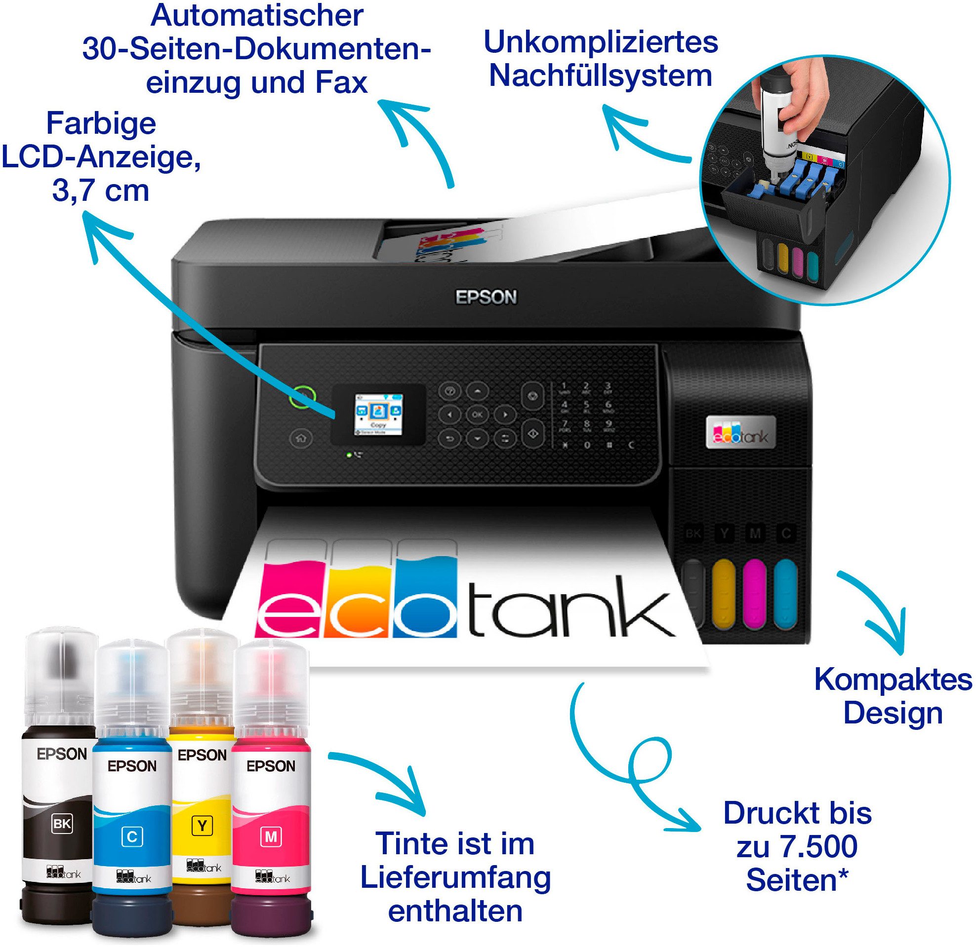 Epson EcoTank ET-4800 Multifunktionsdrucker, (LAN (Ethernet), WLAN (Wi-Fi), Wi-Fi Direct)