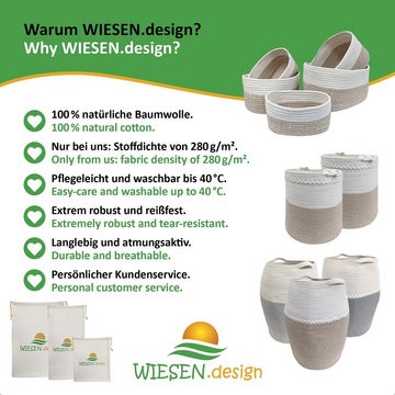 WIESEN.design Wäschesack Set, Baumwollbeutel mit Kordelzug, verstärkte Nähte, außergewöhnliche Grammatur von 280g/m² - EINZIGARTIG, gratis Versand