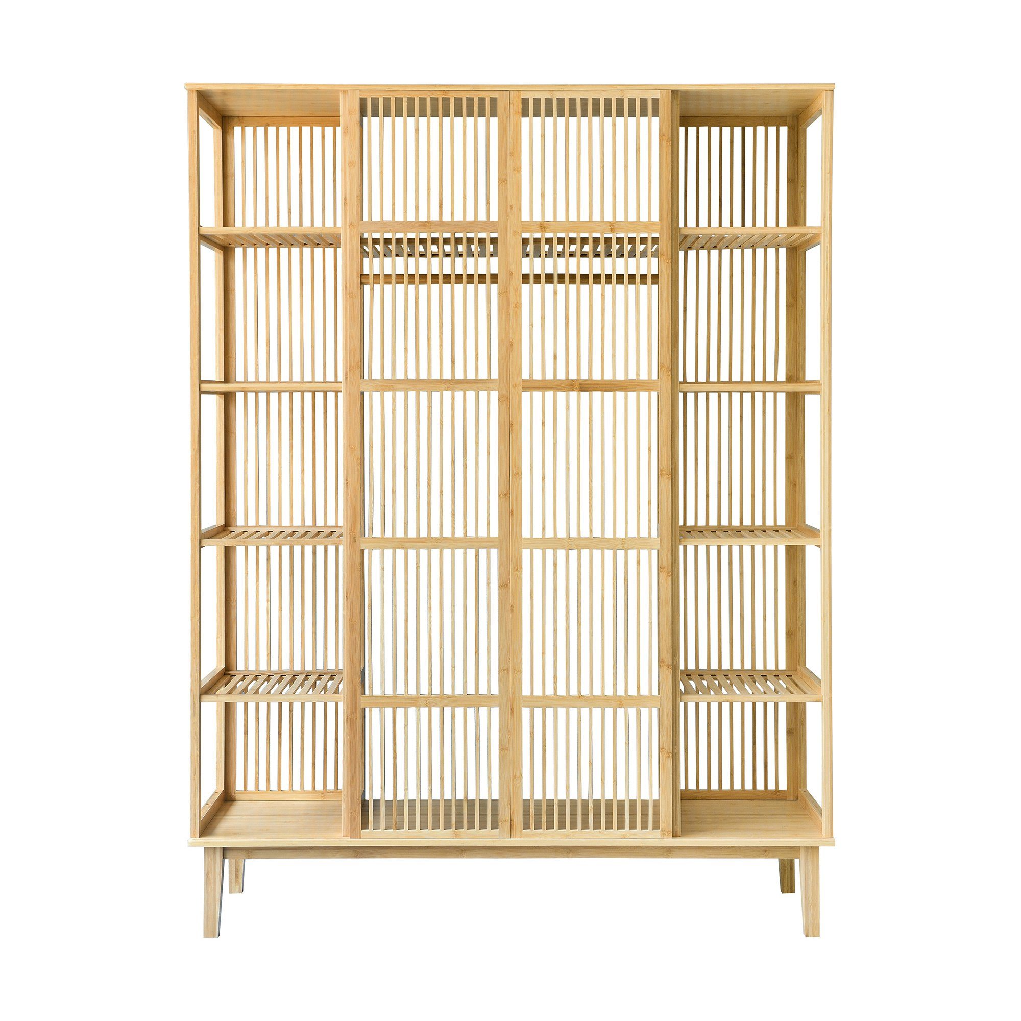 en.casa Kleiderschrank »Hudiksvall« mit 10 Staufächern, 2 großen Ablagen185x140x45cm Natur