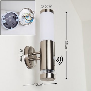 hofstein Außen-Wandleuchte »Ricoleta« Außenleuchte aus Metall/Kunststoff in Edelstahl/Weiß, ohne Leuchtmittel, Wandlampe m. Bewegungsmelder, E27 max. 60W (exkl), LED, IP44